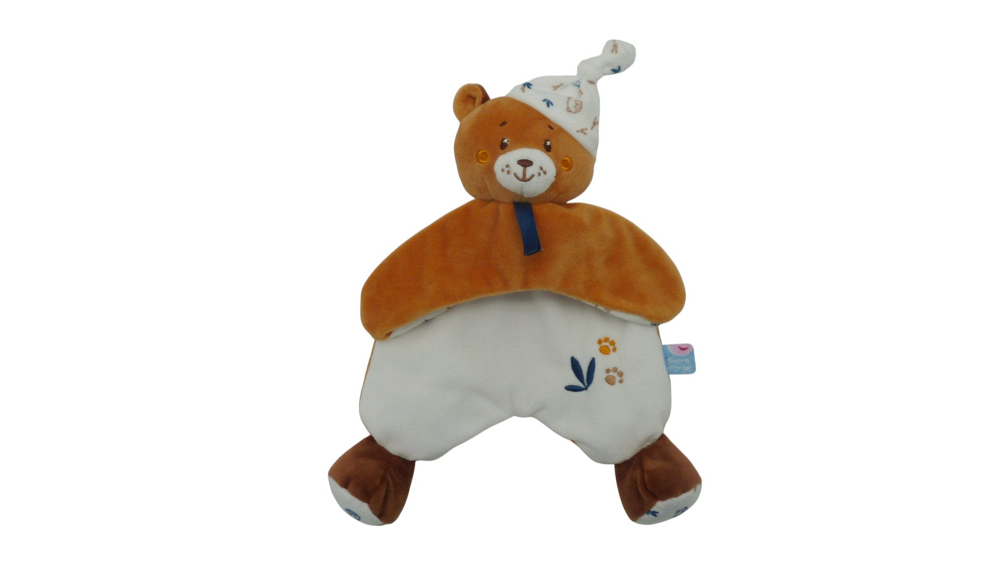 Doudou ours plat marron blanc - Sucre d'Orge
