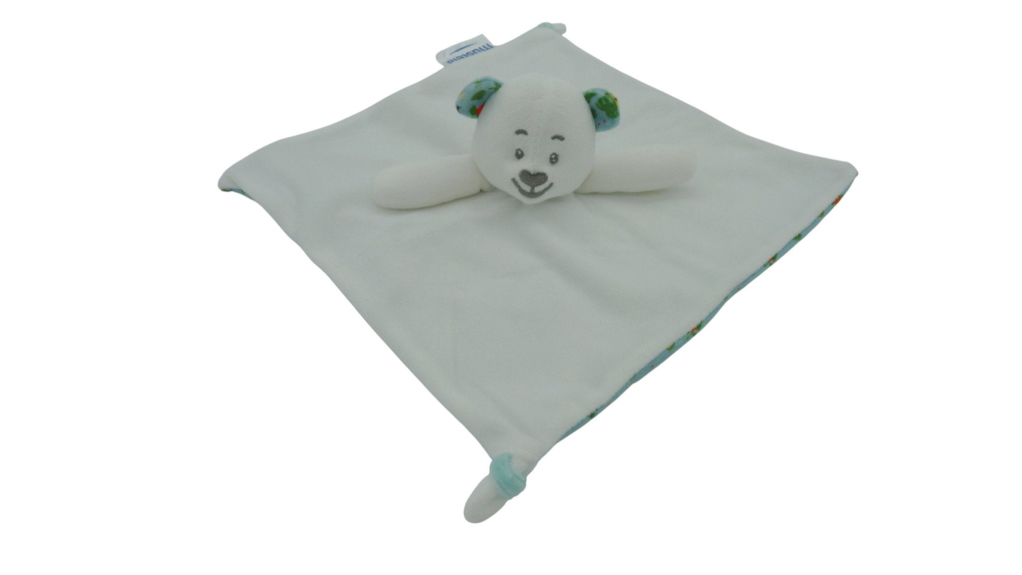 Doudou ours plat blanc vert - Mustela