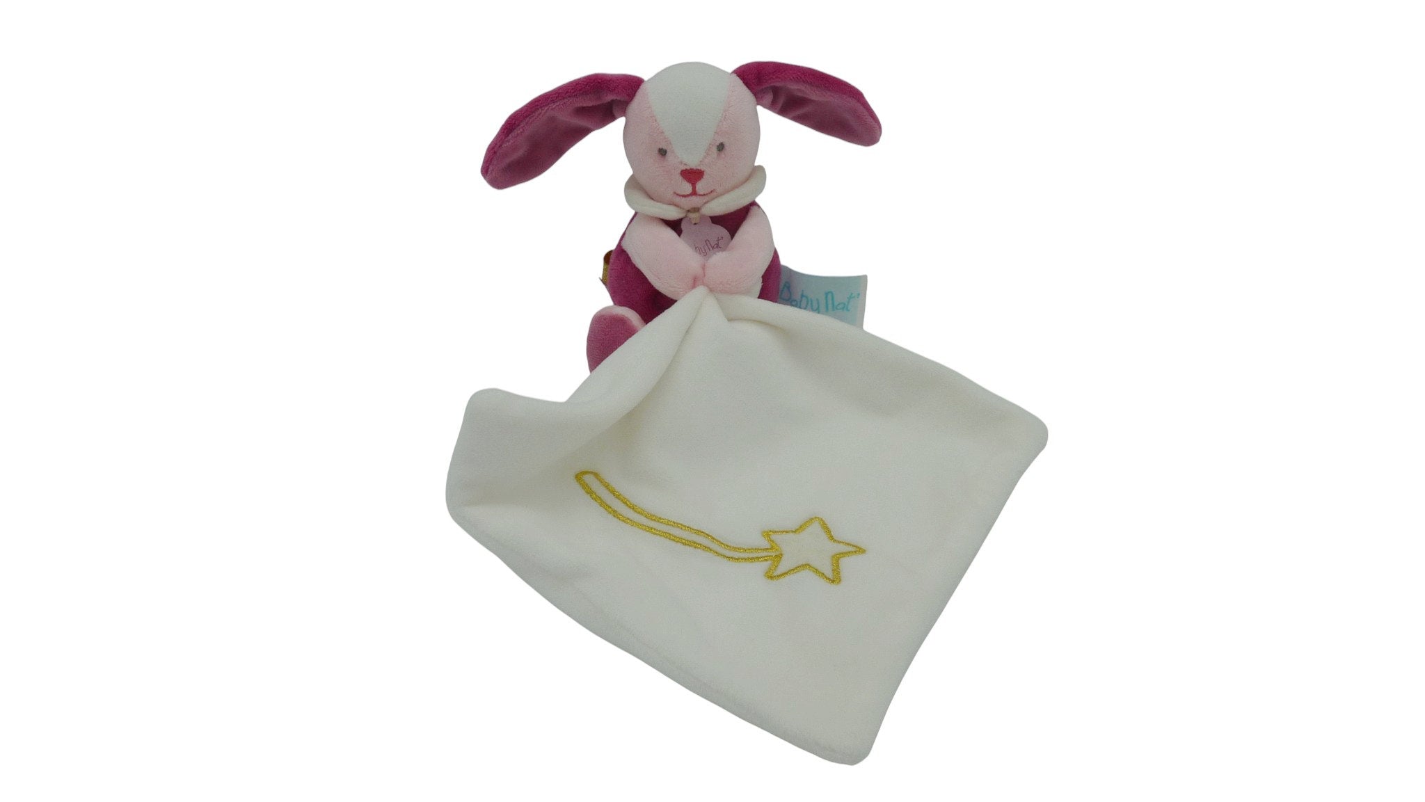 Peluche mouchoir lapin rose fuchsia blanc - Les Comètes - BN0311 Baby'Nat
