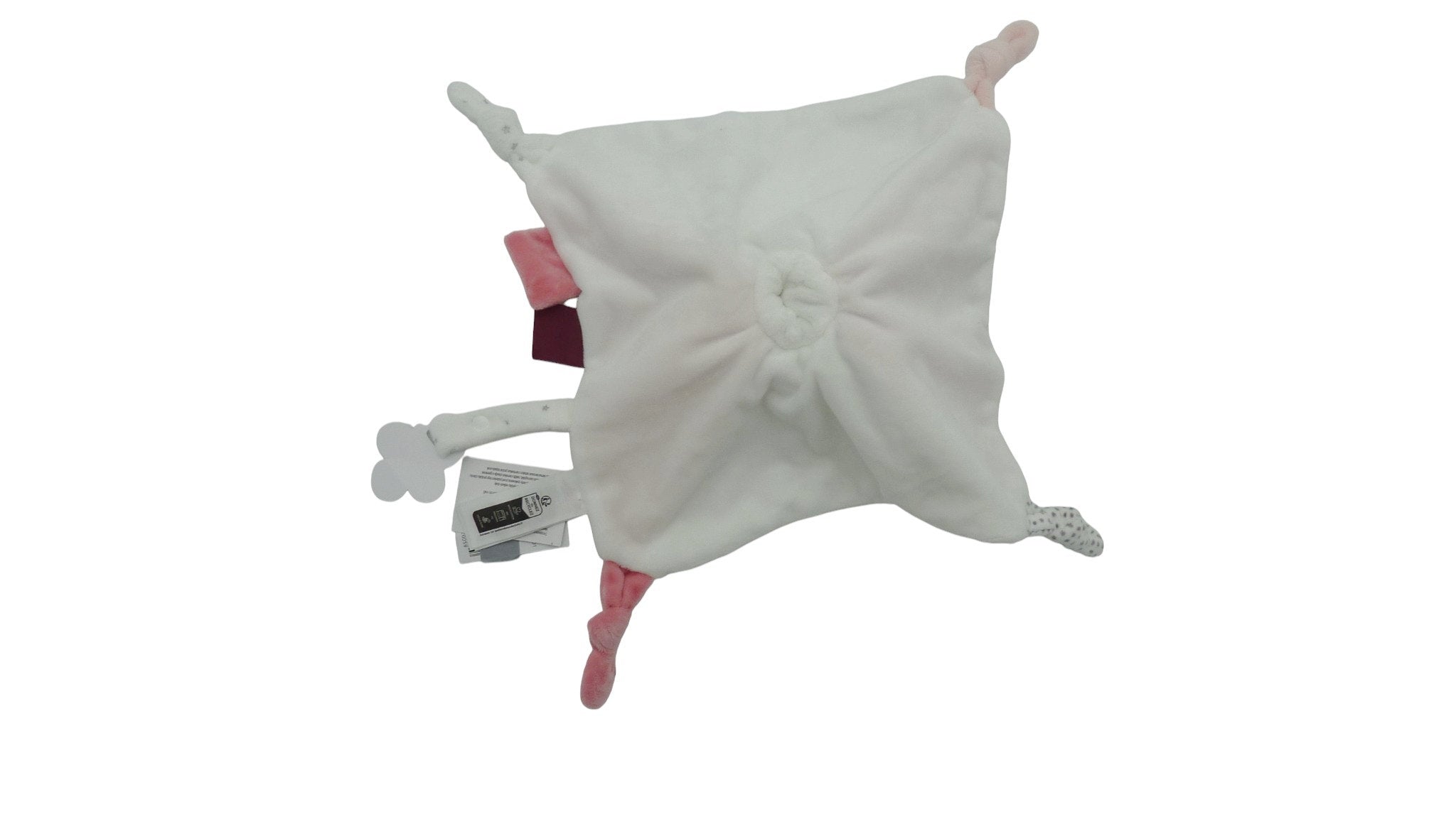Doudou lapin plat rose blanc - Obaïbi