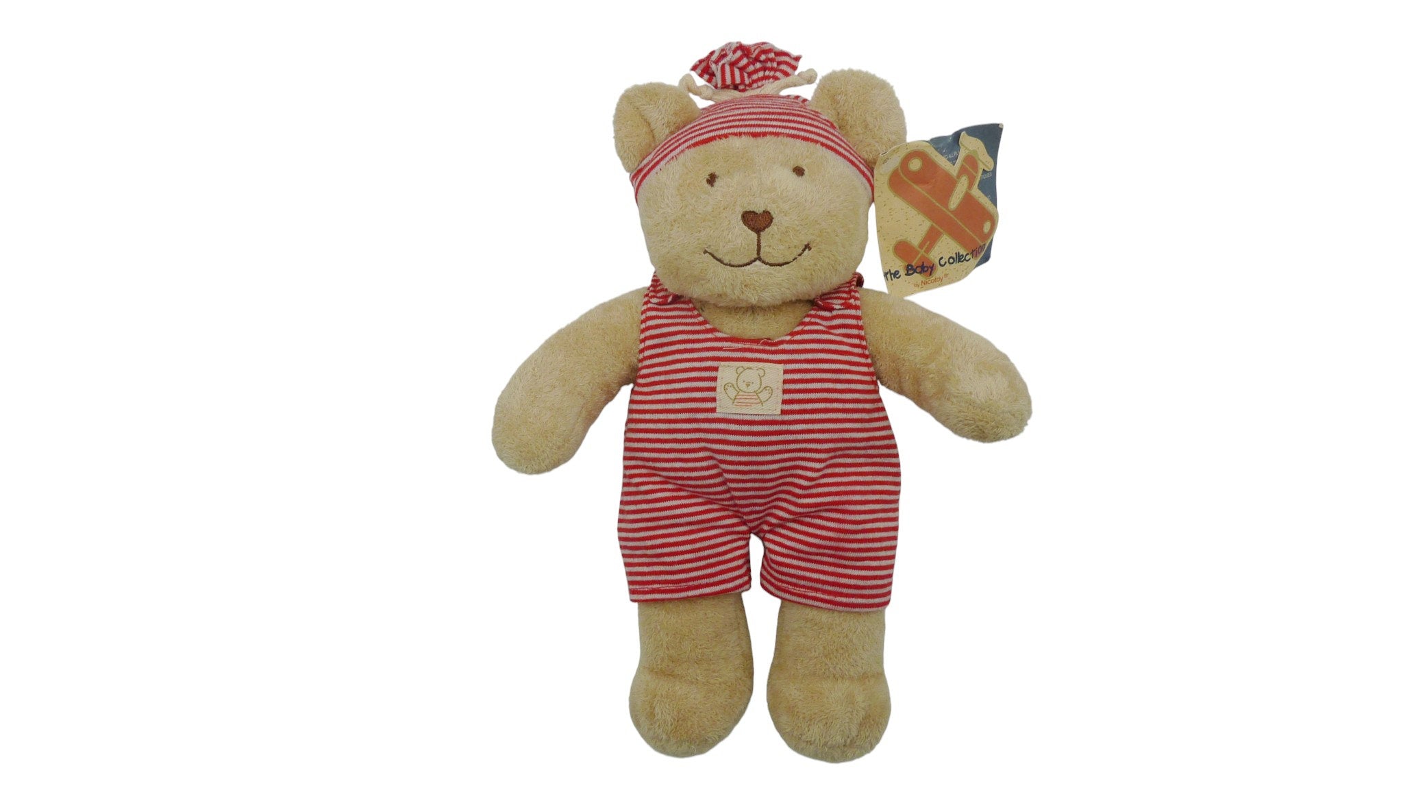 Peluche ours marron salopette rouge - Nicotoy - 26 cm