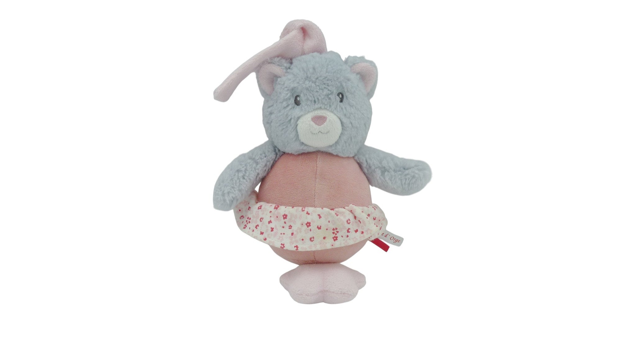 Peluche musicale ours rose gris - Sucre d'Orge - 21 cm