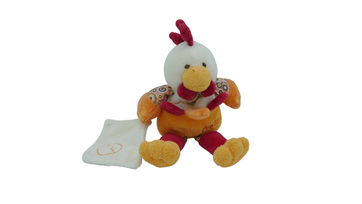 Peluche mouchoir poule Poupilou orange rouge - Doudou et Compagnie 19 cm