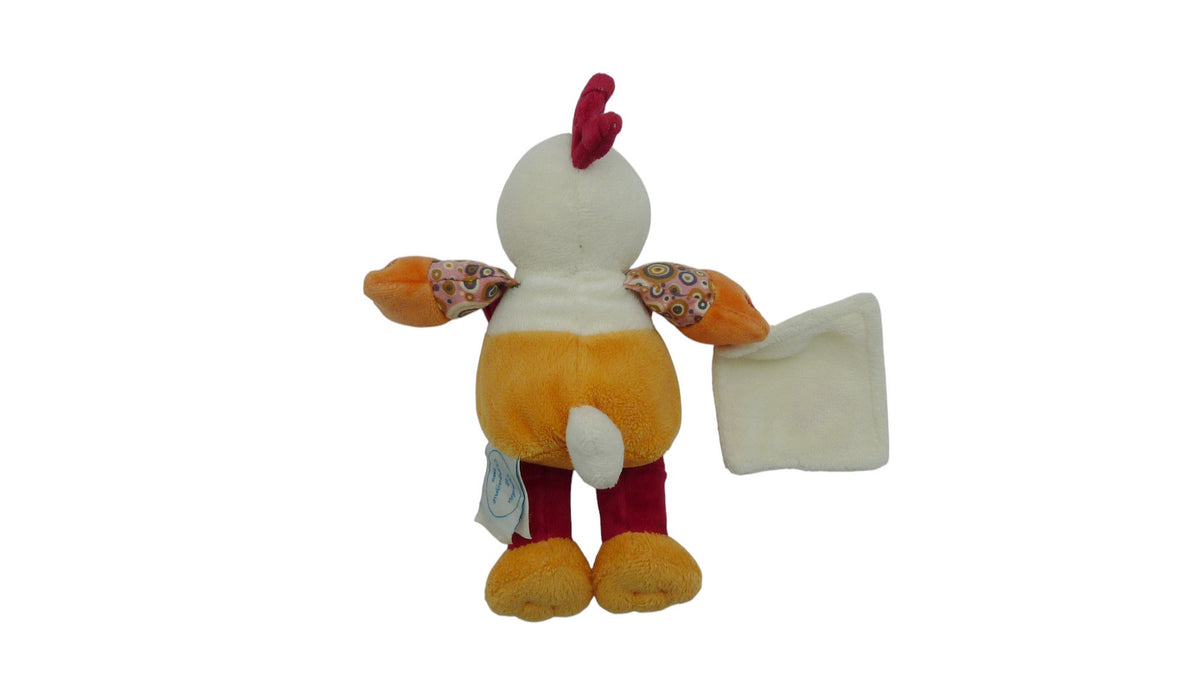 Peluche mouchoir poule Poupilou orange rouge - Doudou et Compagnie 19 cm
