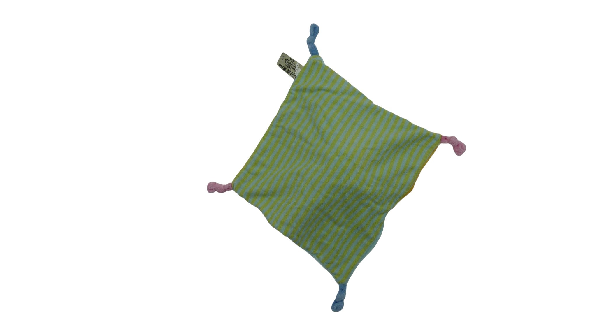 Doudou souris plat jaune turquoise - Mots d'Enfants