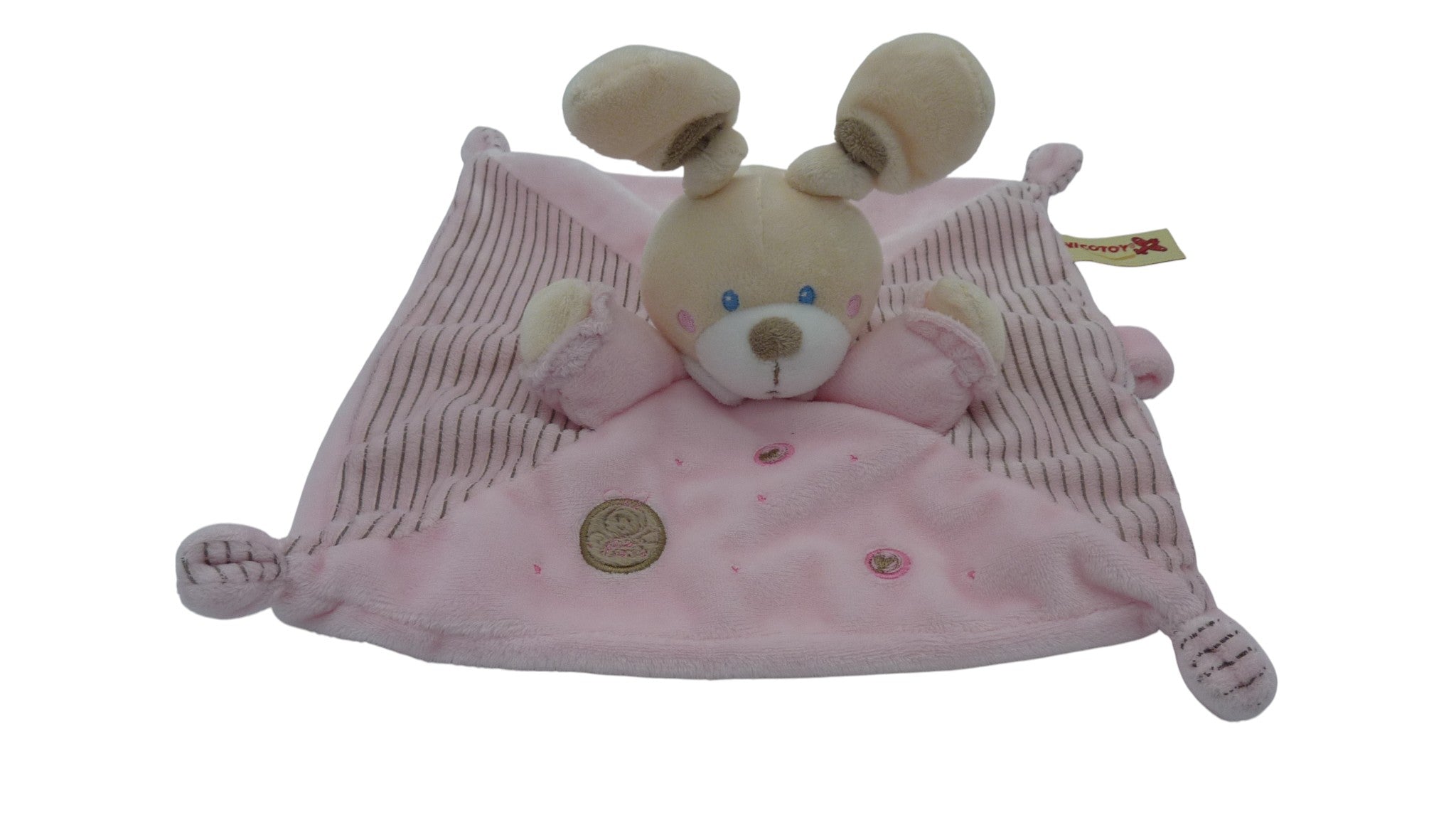 Doudou lapin plat rose motifs ronds coeurs - Nicotoy