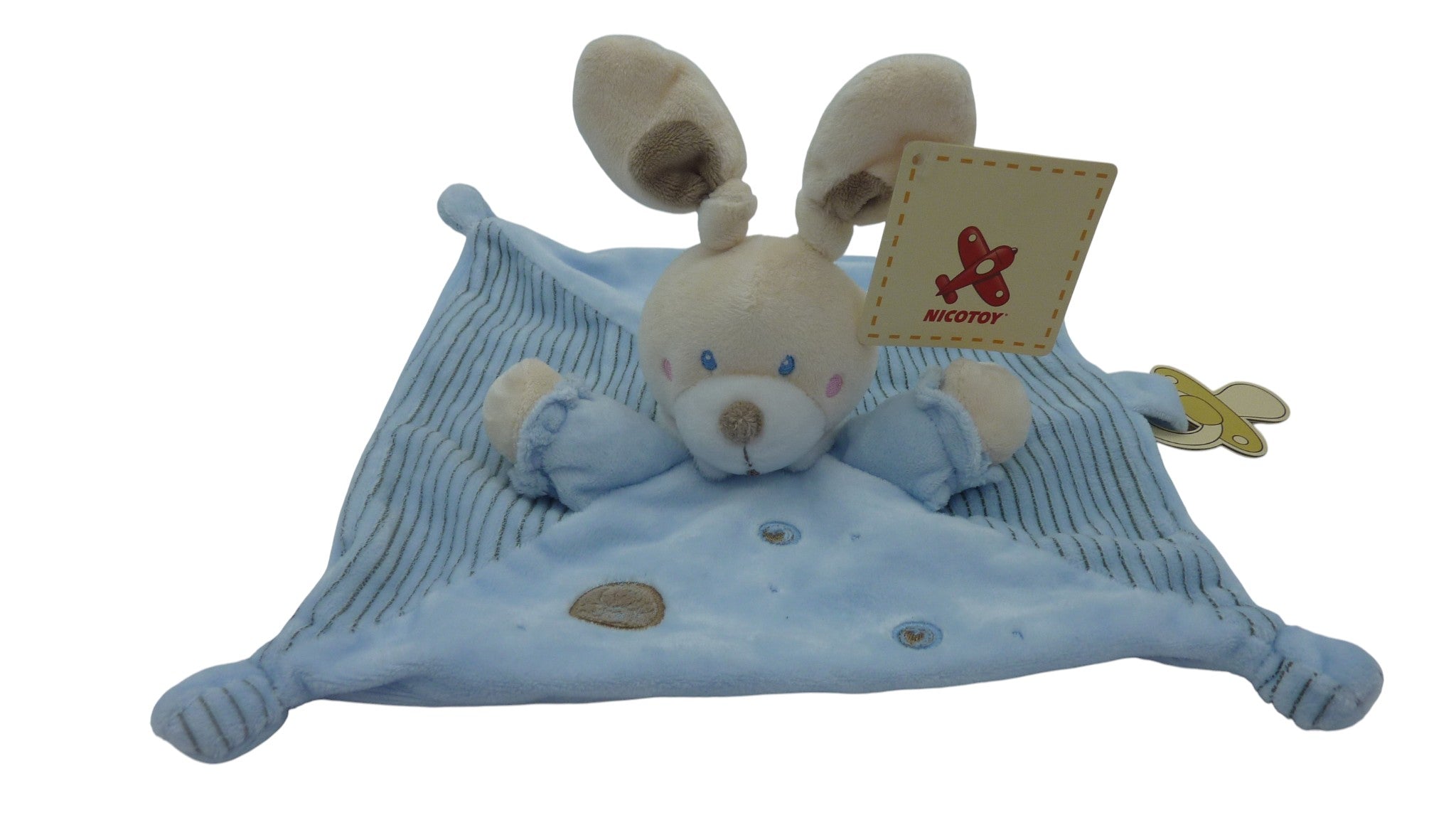 Doudou lapin plat bleu motifs ronds coeurs - Nicotoy