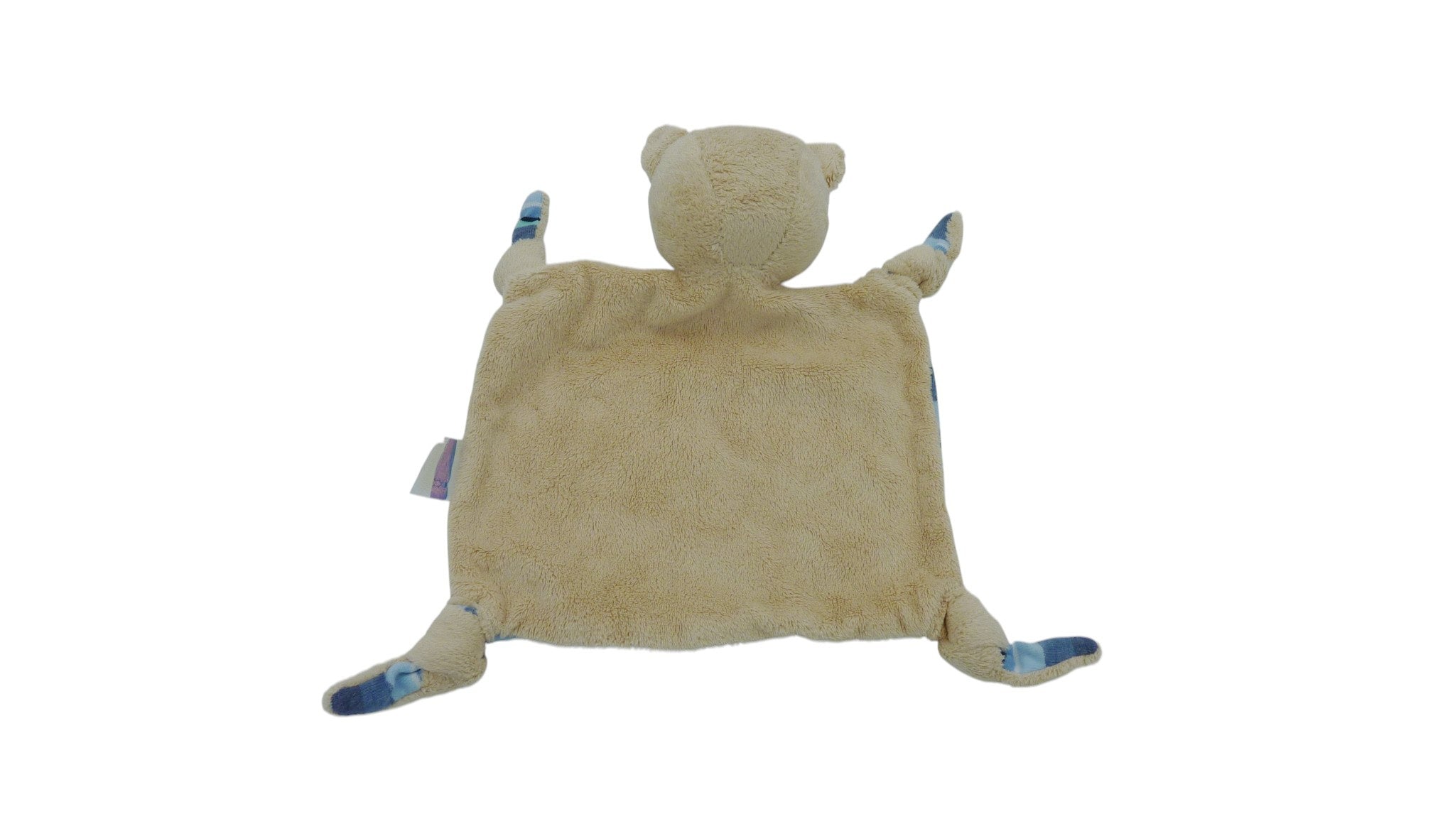 Doudou ours plat marron rayures bleues - Pommette