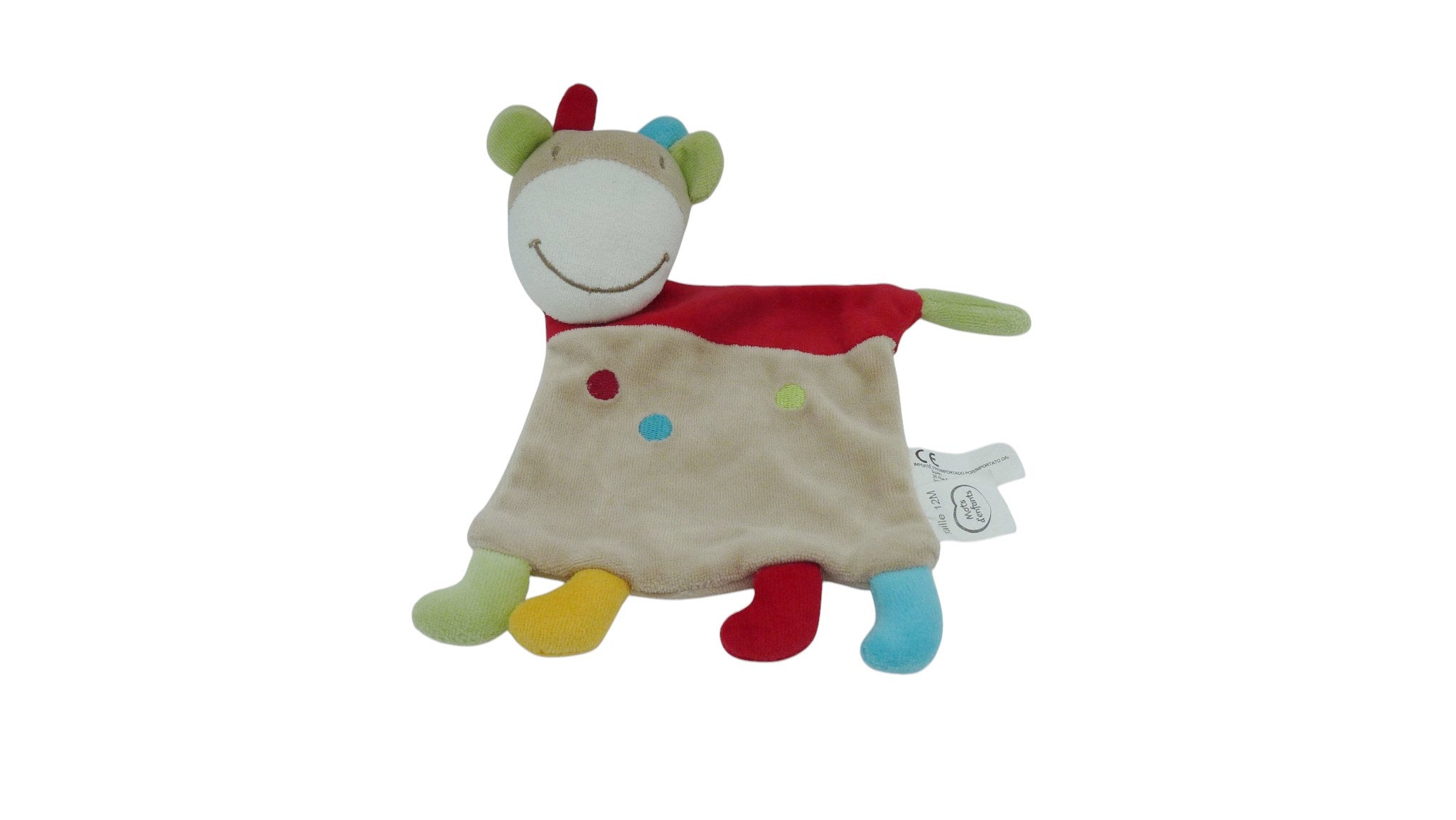 Doudou vache plat multicolore - Mots d'Enfants