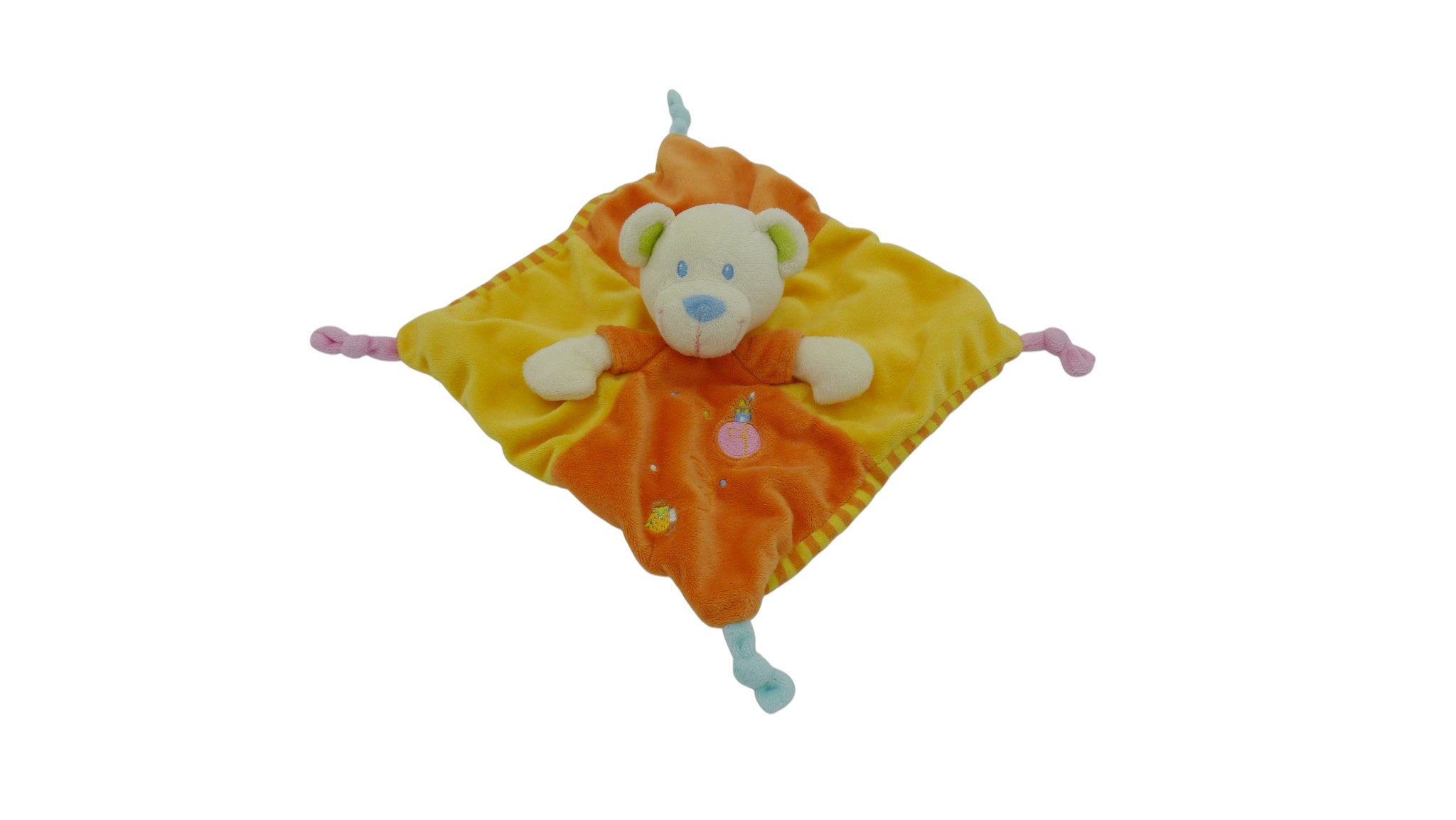 Doudou ours orange jaune - Mots d'Enfants