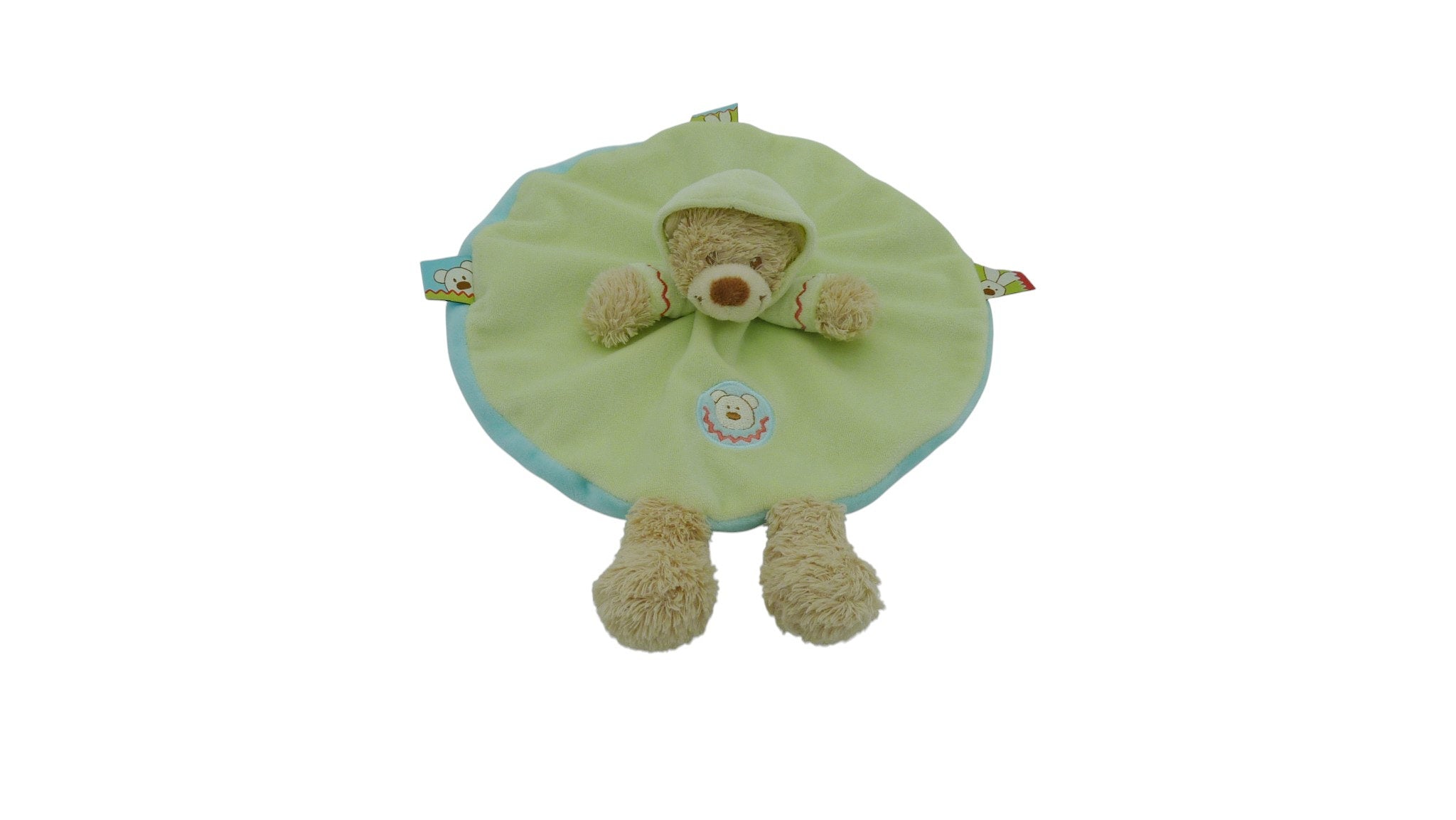 Doudou ours plat vert turquoise - Nicotoy