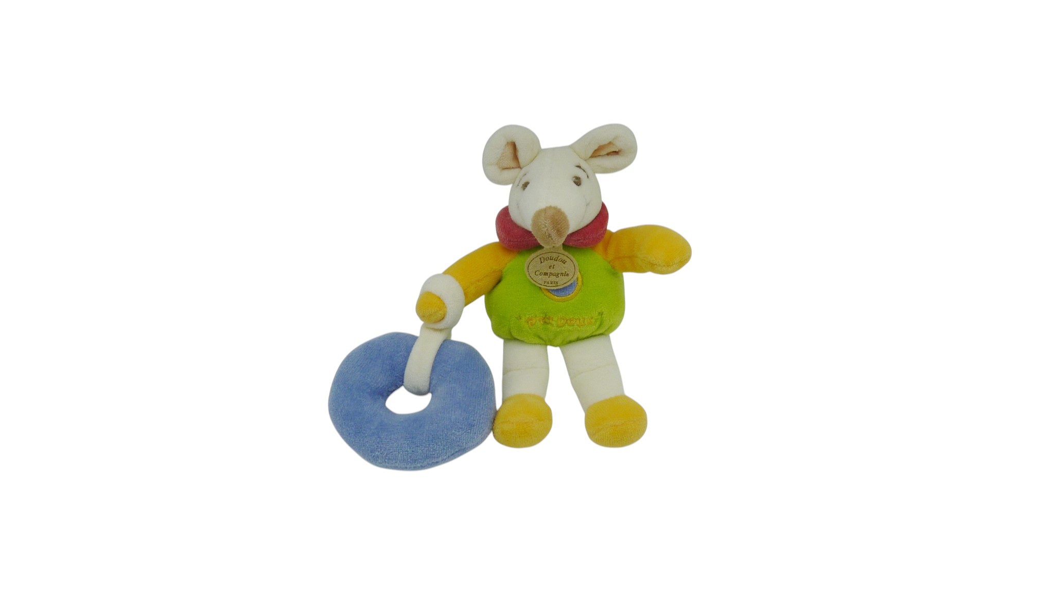 Peluche souris avec anneau à grelot - Doudou et Compagnie - 16 cm