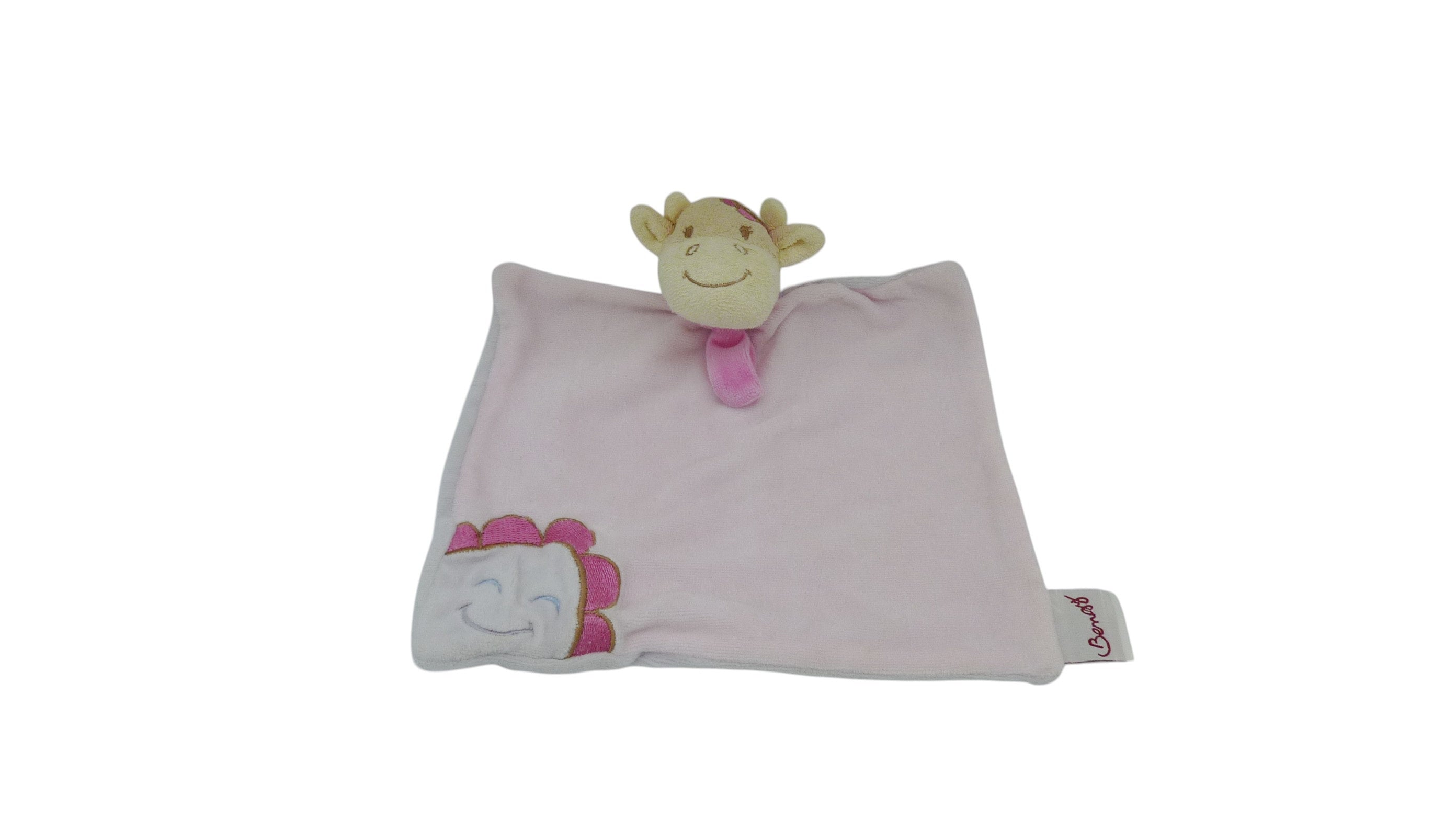 Doudou vache plat rose parme - Bengy