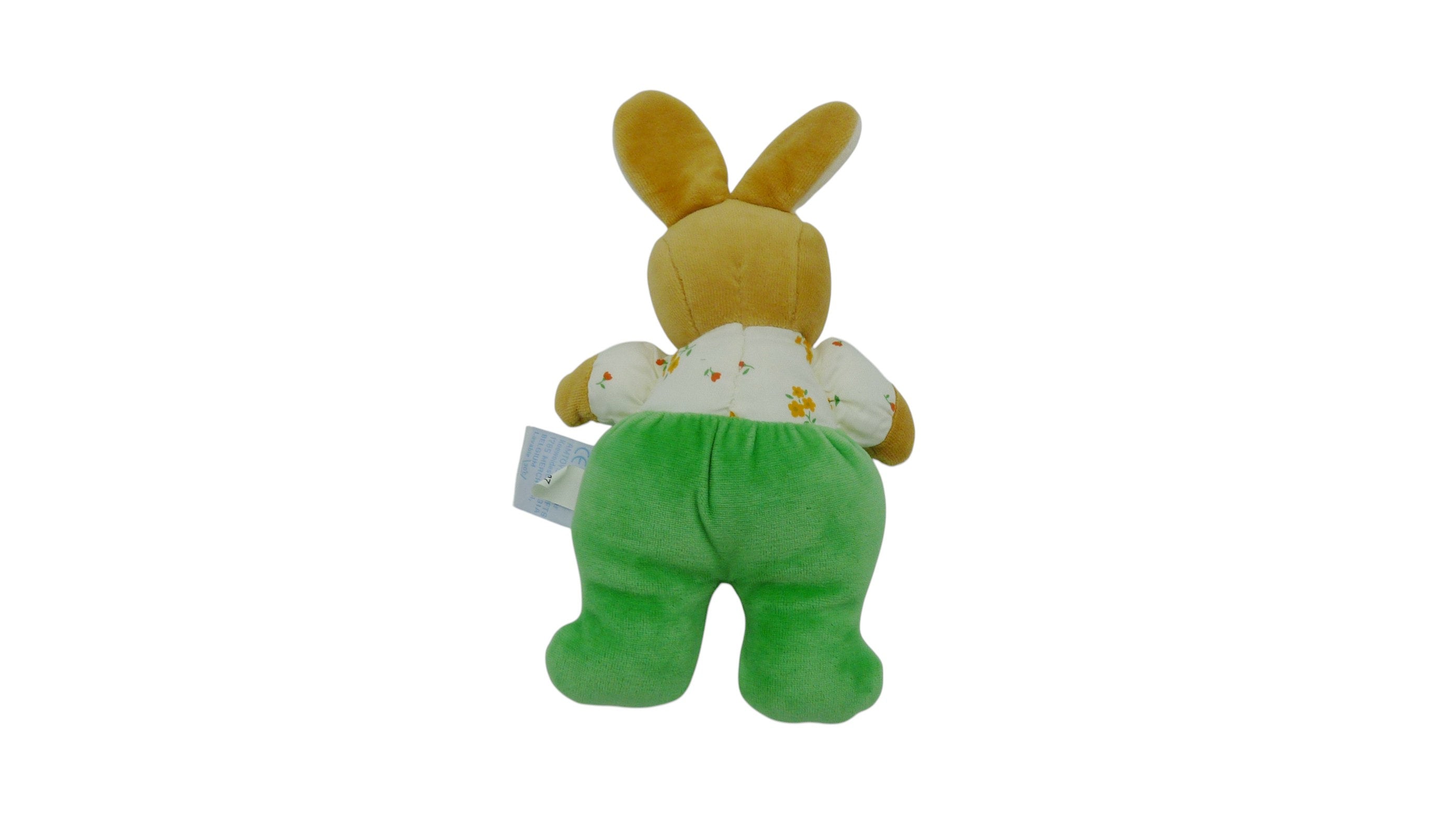 Peluche lapin vert blanc - Comptine - 22 cm