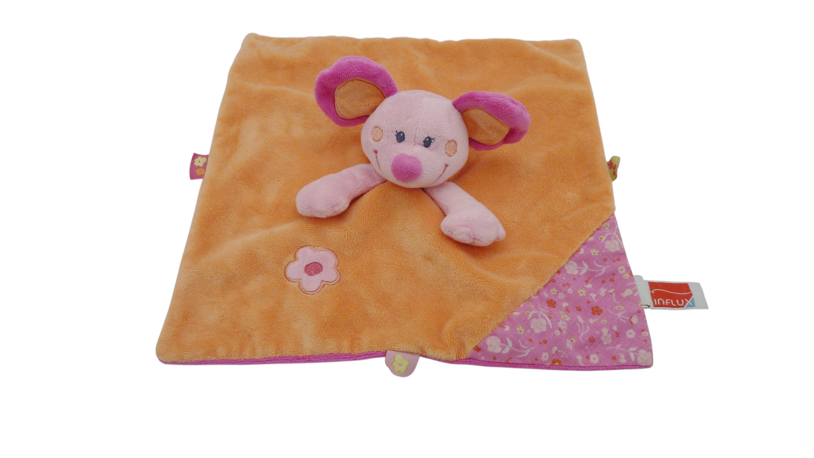 Doudou souris plat orange fuchsia - Influx