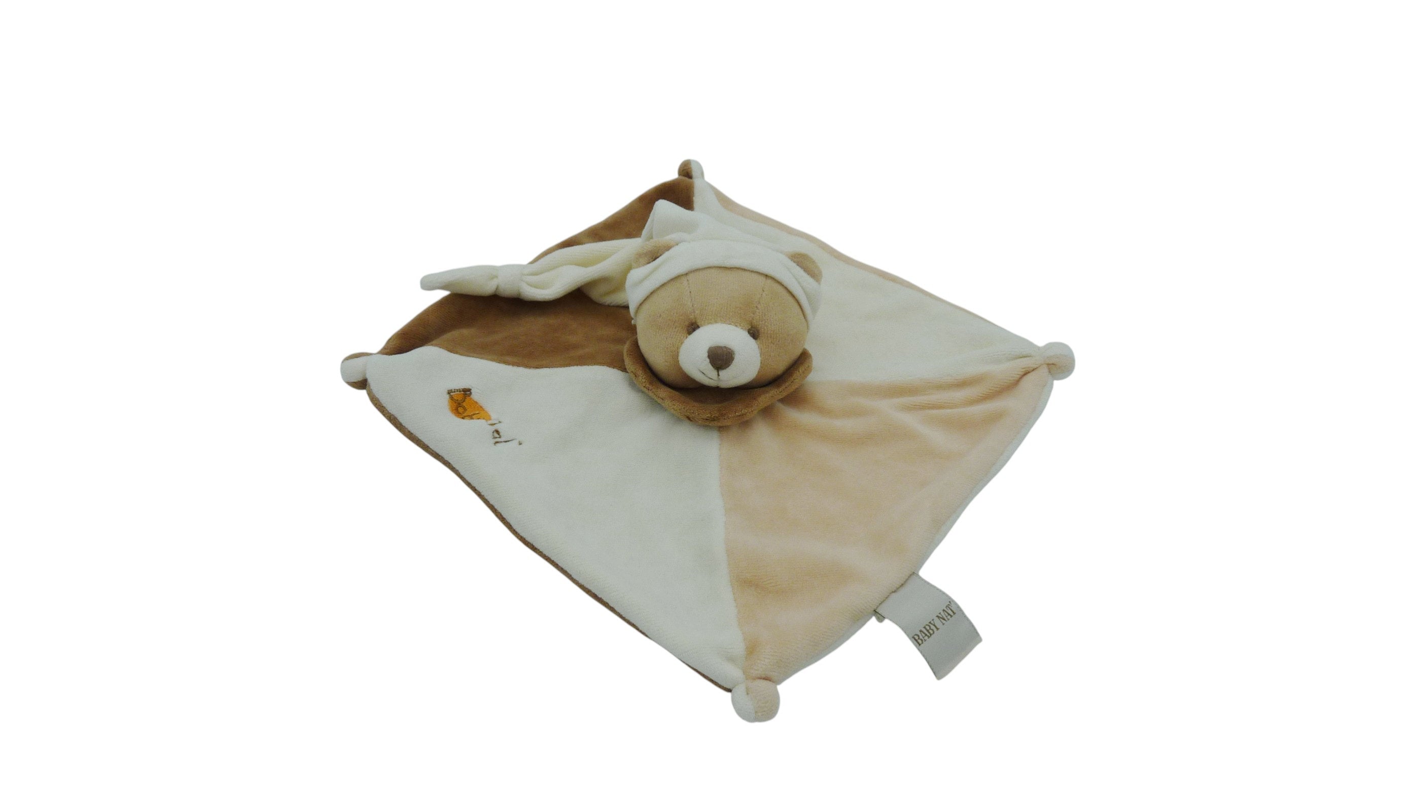 Doudou ours plat marron blanc beige - Baby'Nat