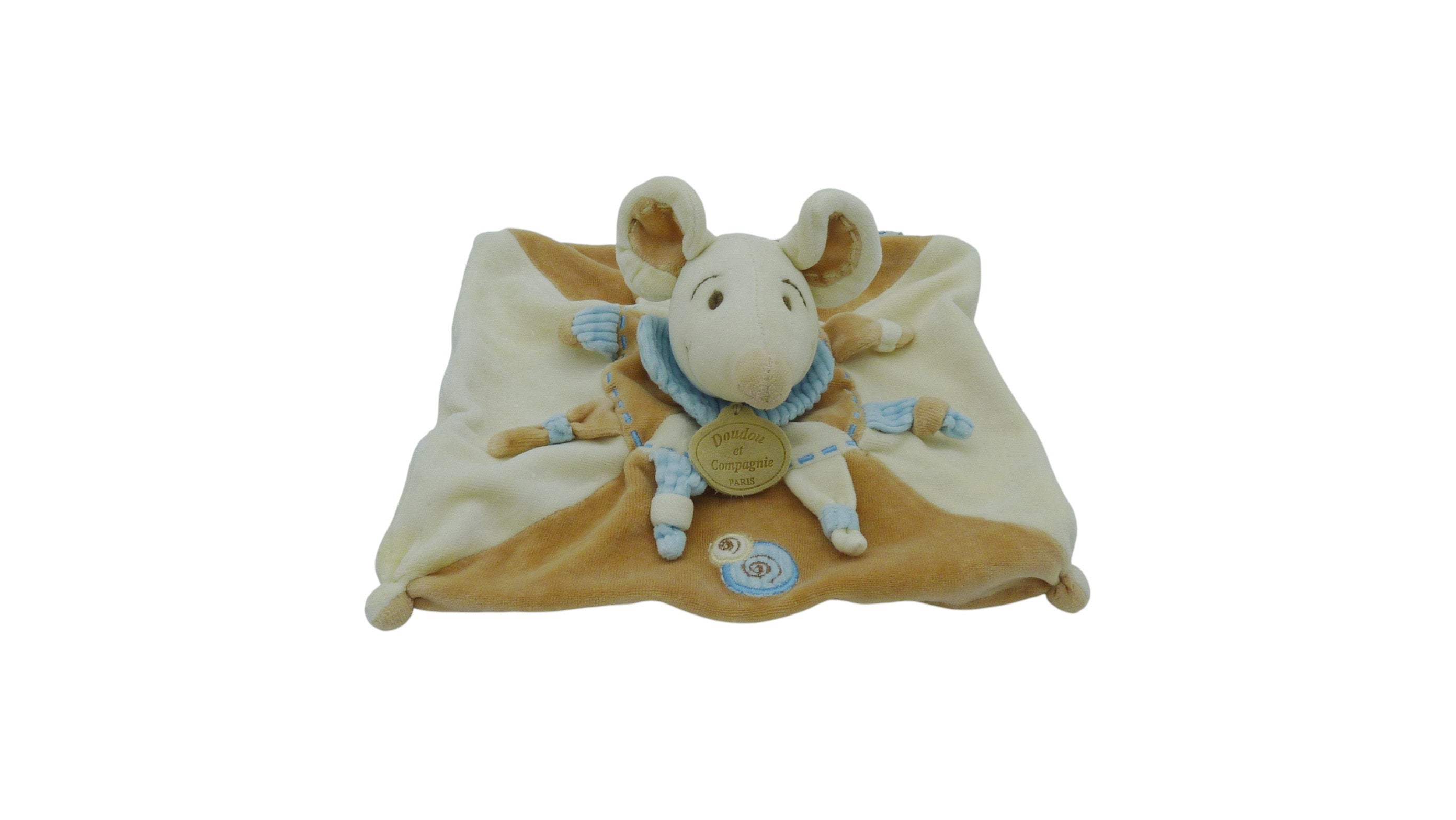 Doudou souris plat marron crème - Doudou et compagnie