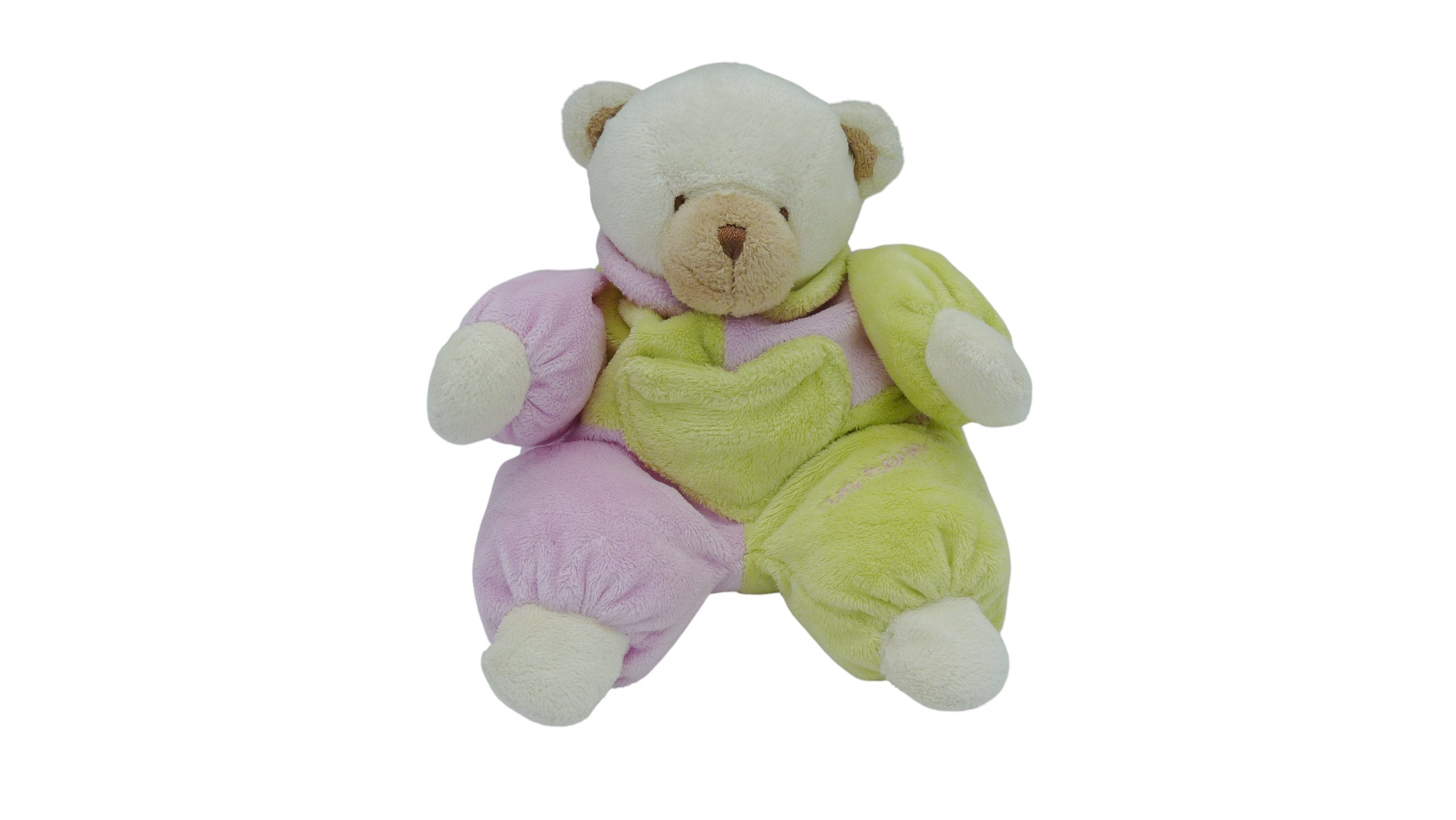 Peluche ours rose vert - CMP - 28 cm