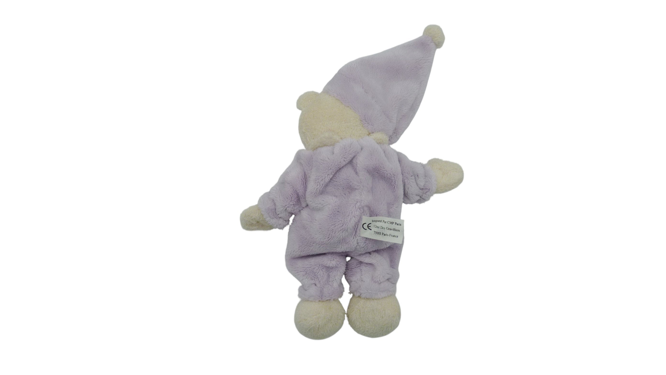 Peluche ours violet crème - CMP - 23 cm