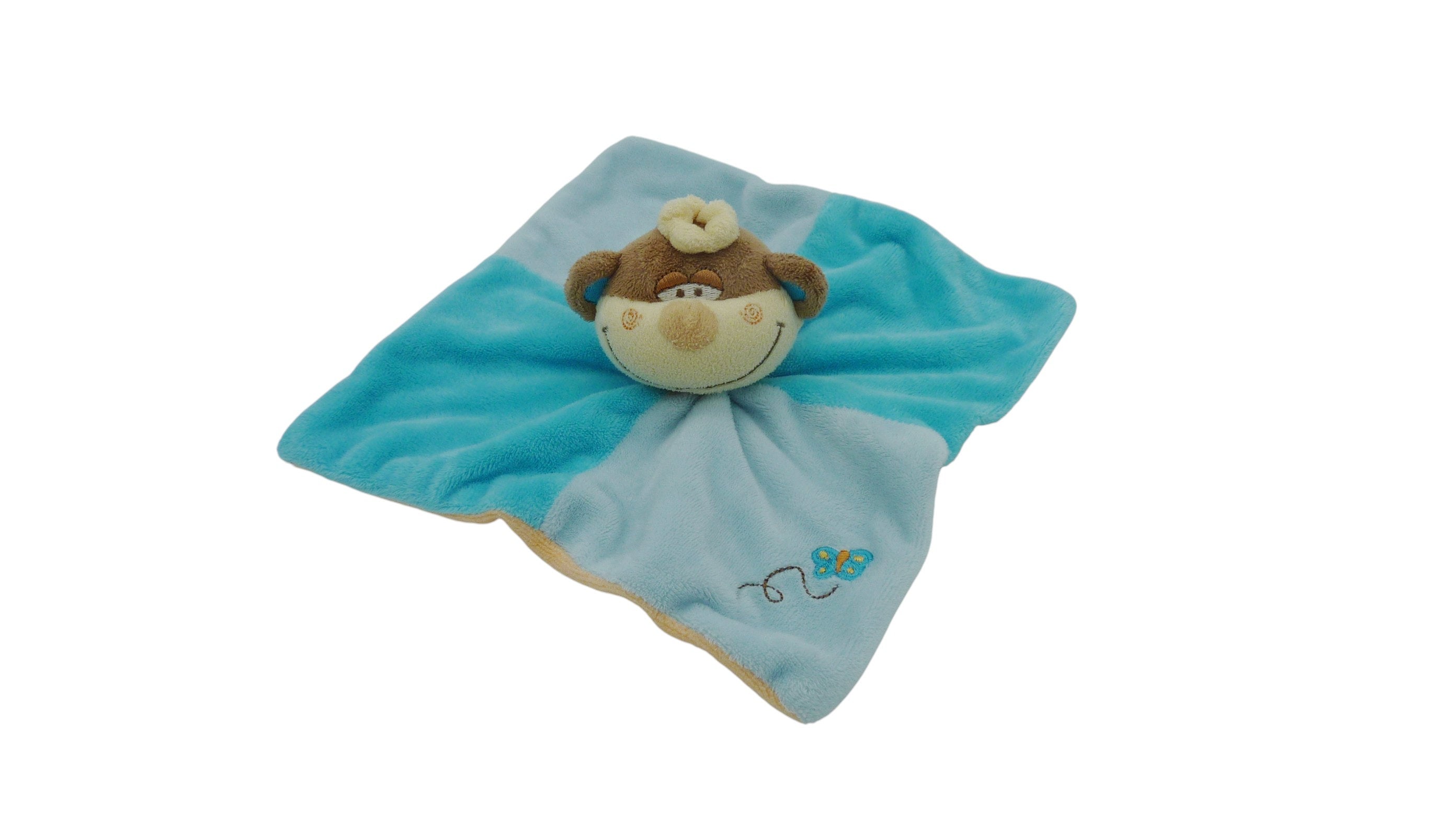 Doudou singe plat bleu orange - Bengy