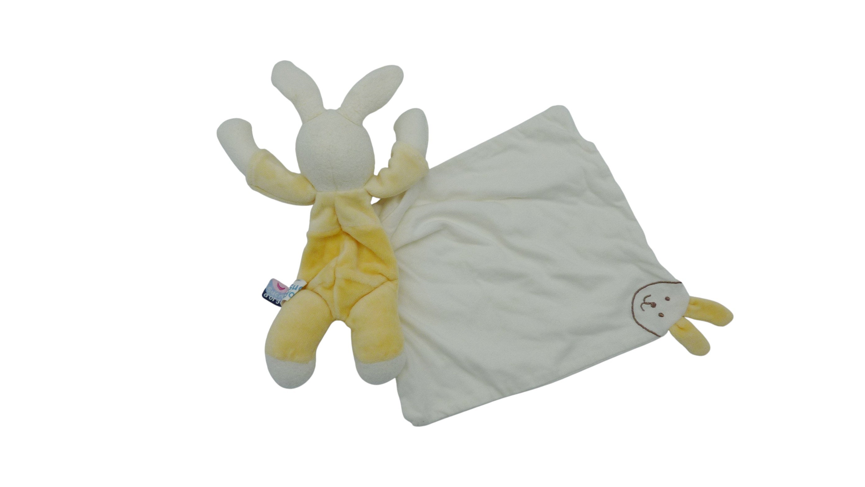Peluche mouchoir lapin jaune blanc - Sucre d'Orge - 19 cm