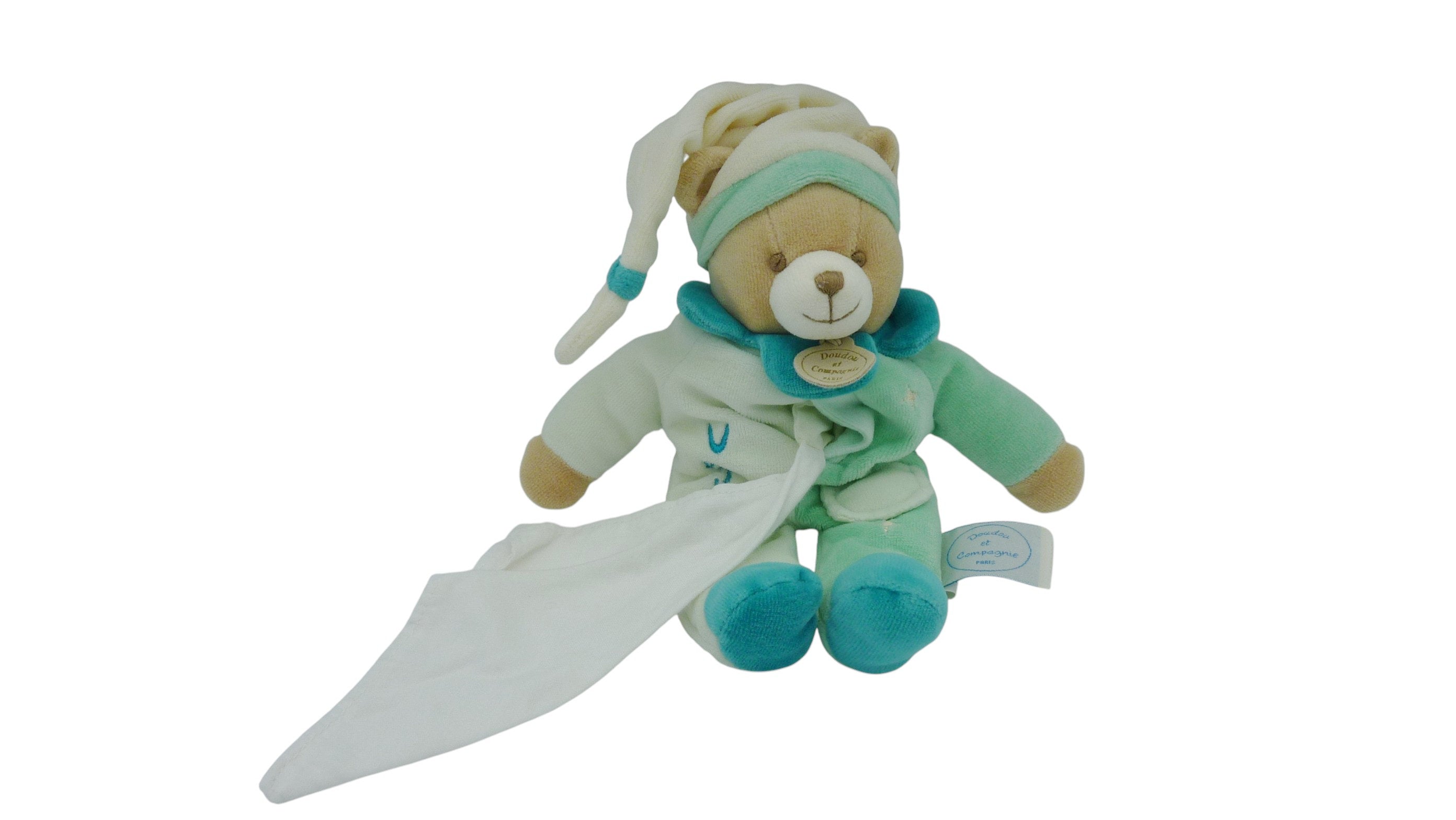 Peluche ours avec mouchoir vert - Doudou et Compagnie - 24 cm