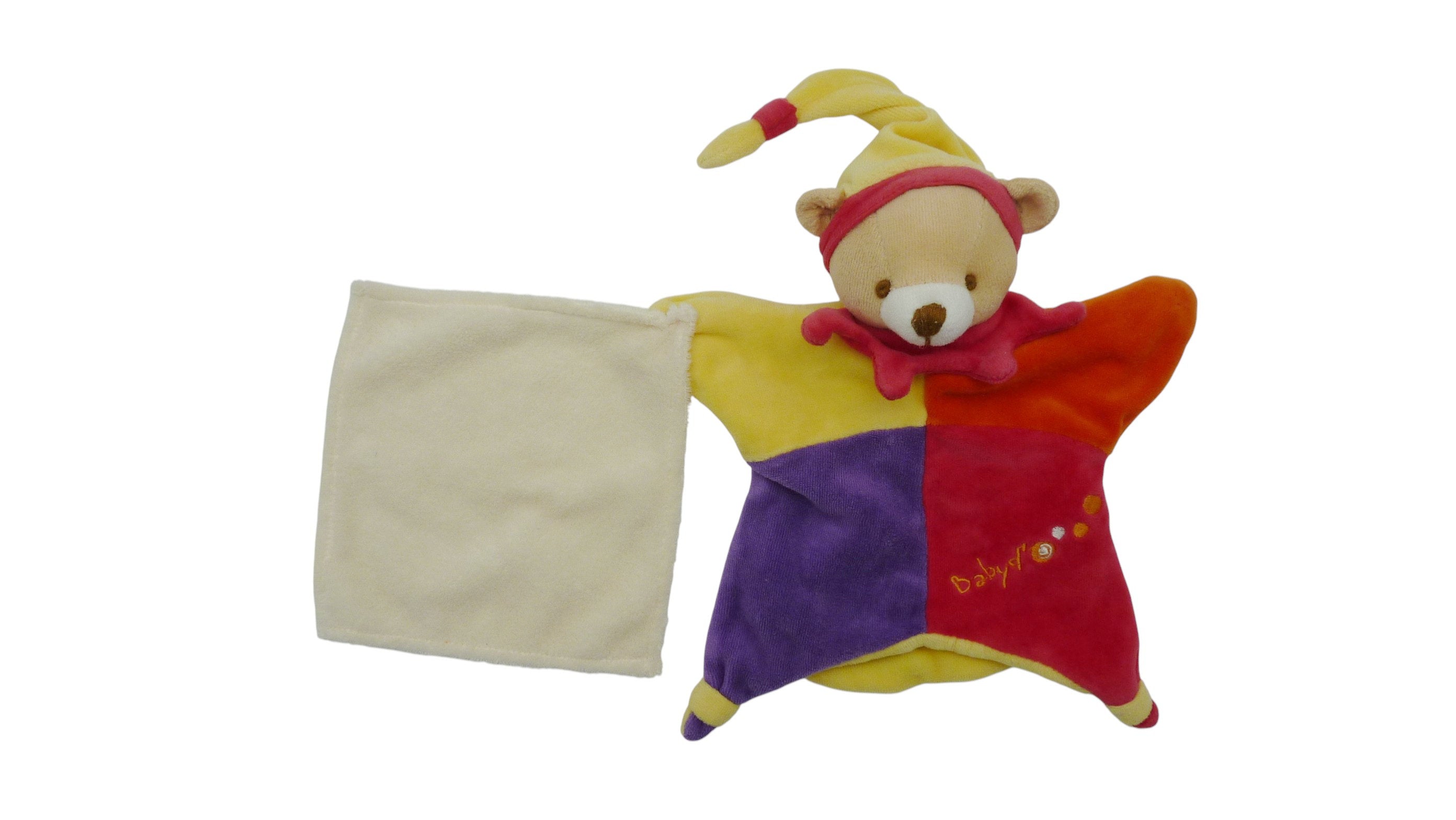 Doudou ours marionnette multicolore - Baby'Nat - 22 cm