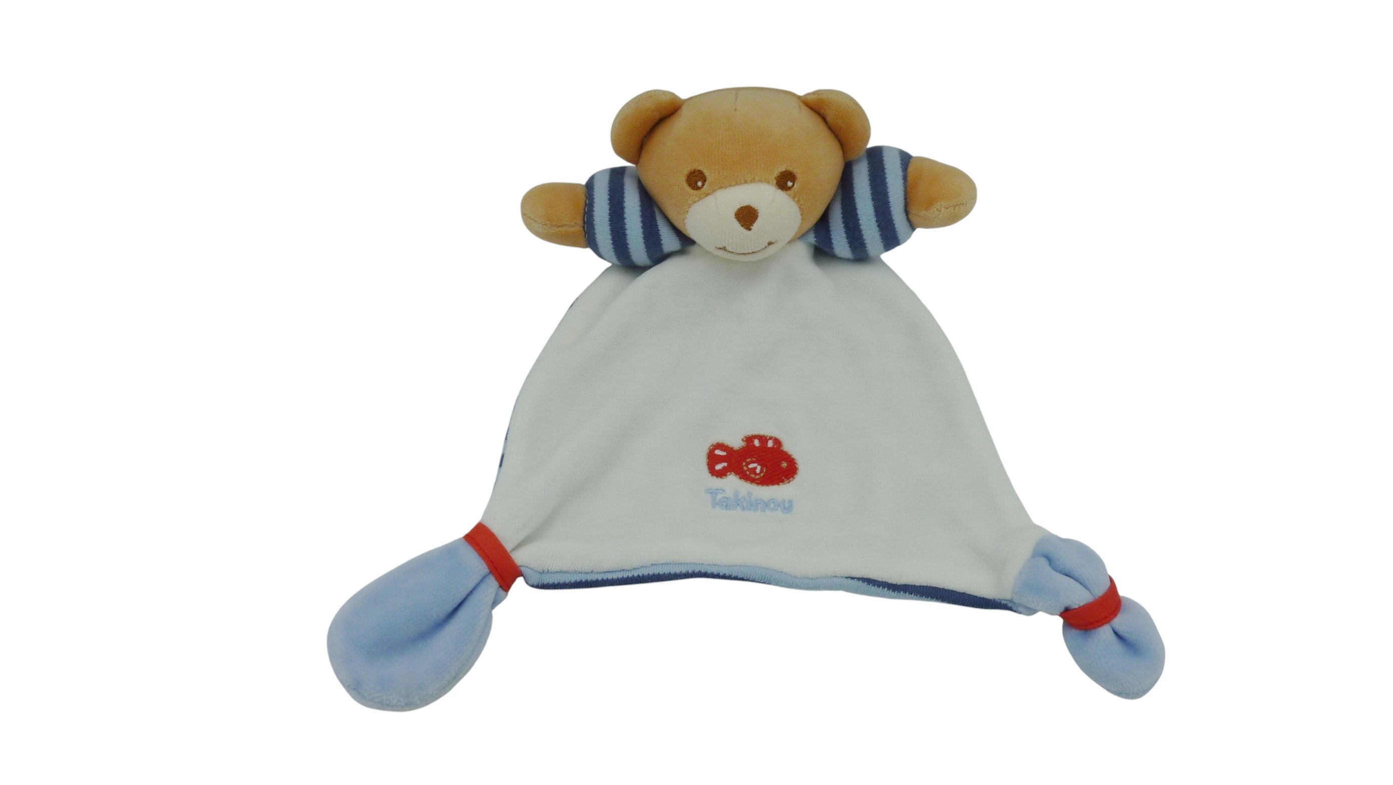 Doudou ours plat blanc bleu - Takinou