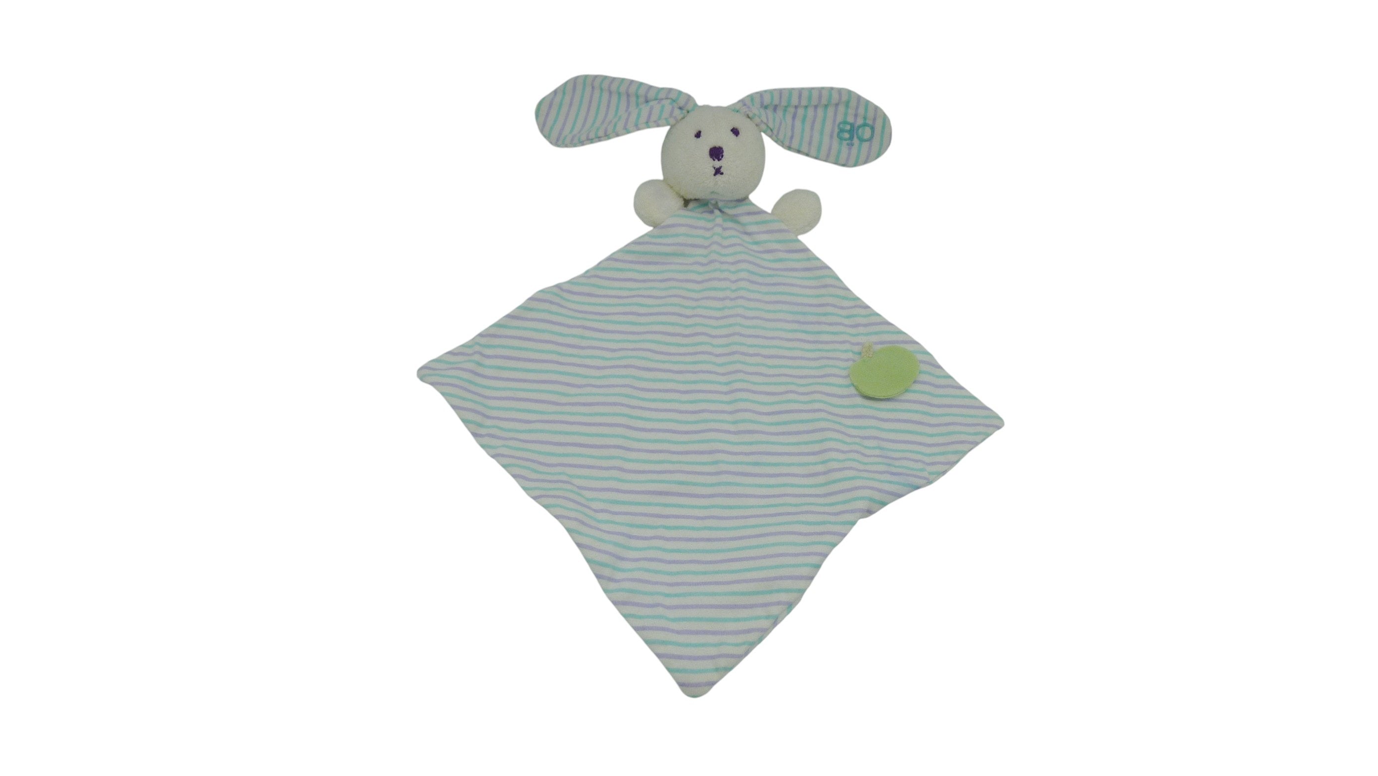 Doudou lapin plat blanc rayures - Obaibi