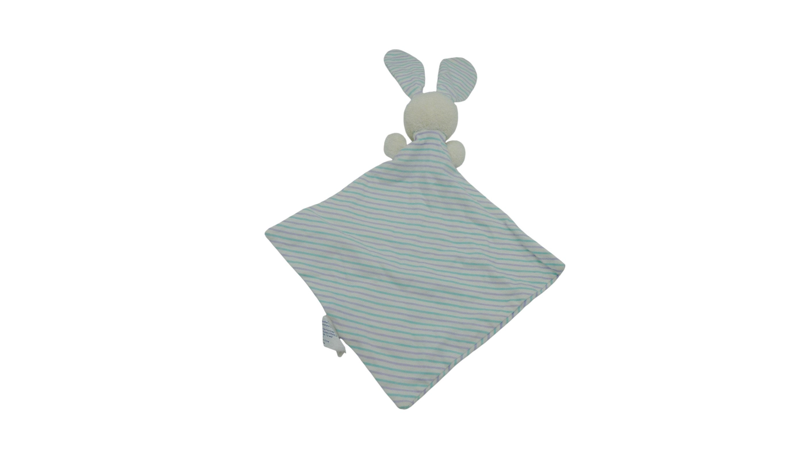 Doudou lapin plat blanc rayures - Obaibi