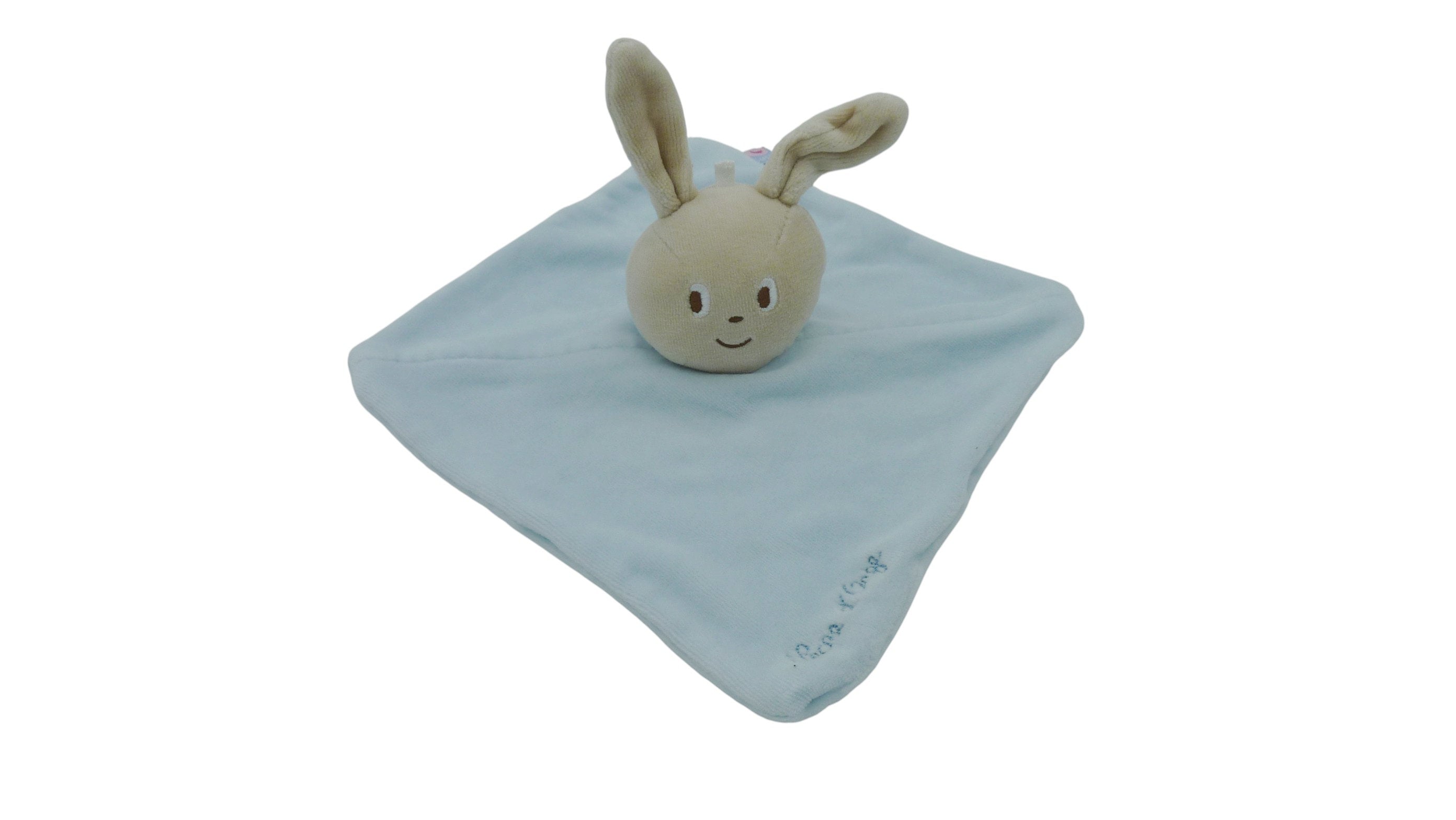 Doudou lapin plat bleu - Sucre d'Orge