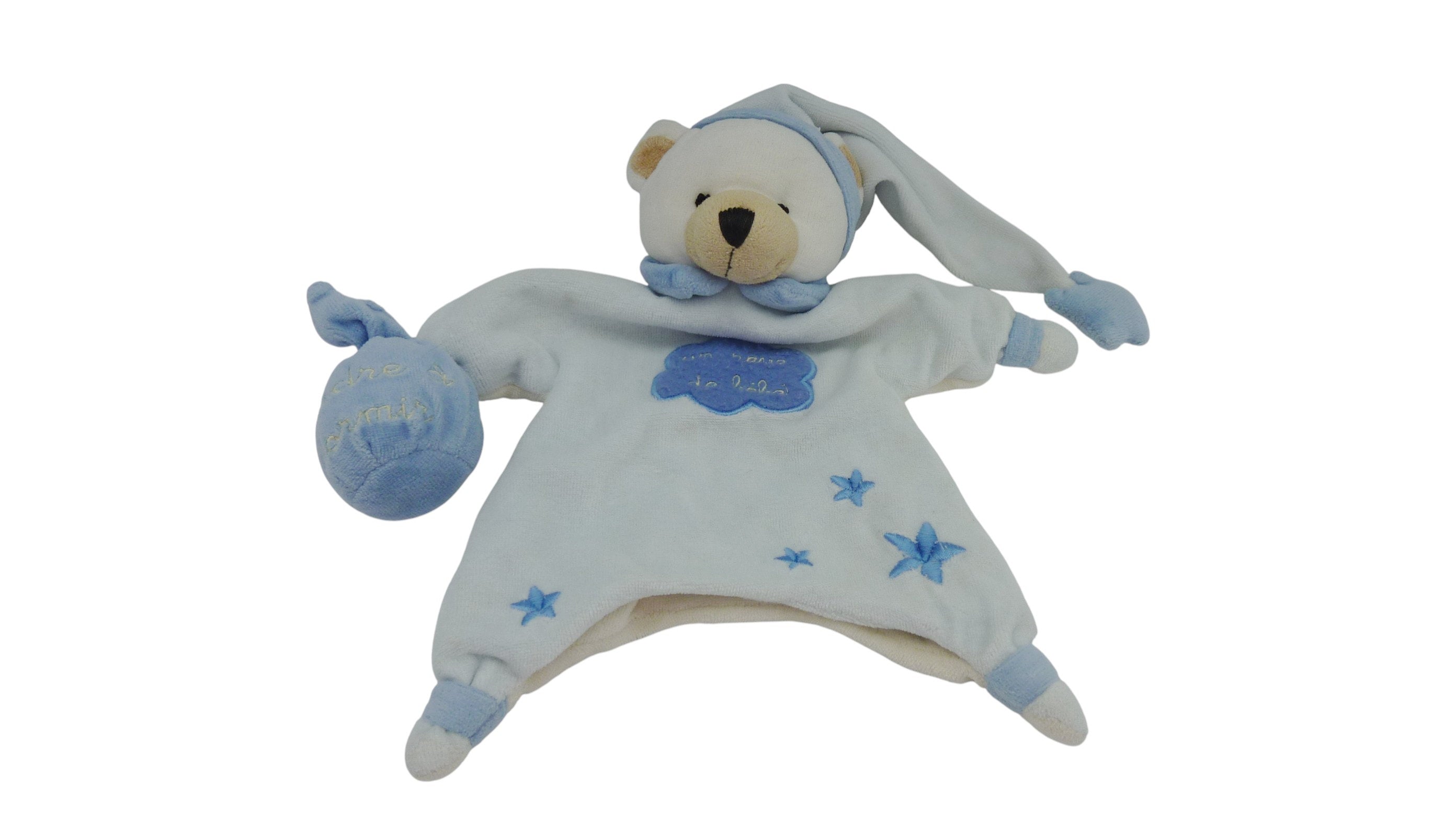 Doudou ours marionnette - bleu - CMP - 25 cm