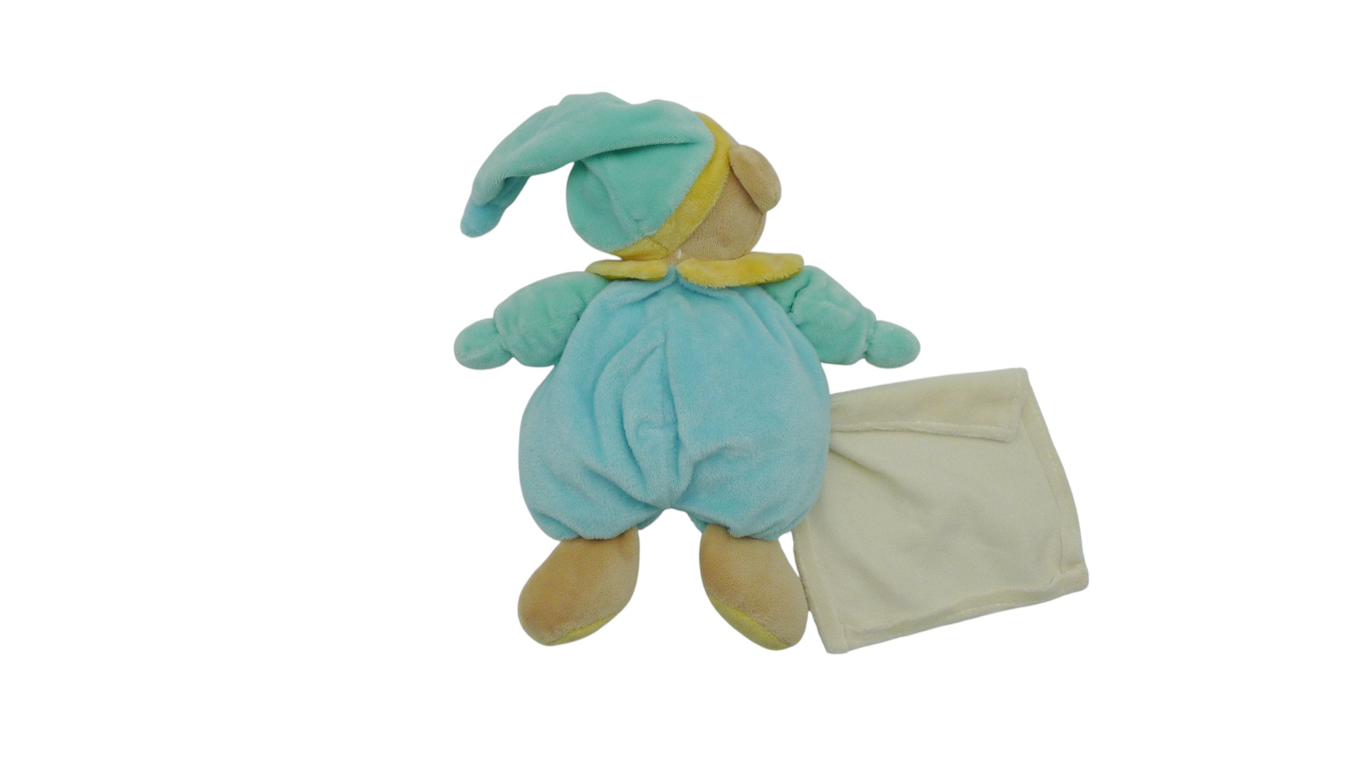 Peluche mouchoir ours vert turquoise - Baby'Nat - 27 cm
