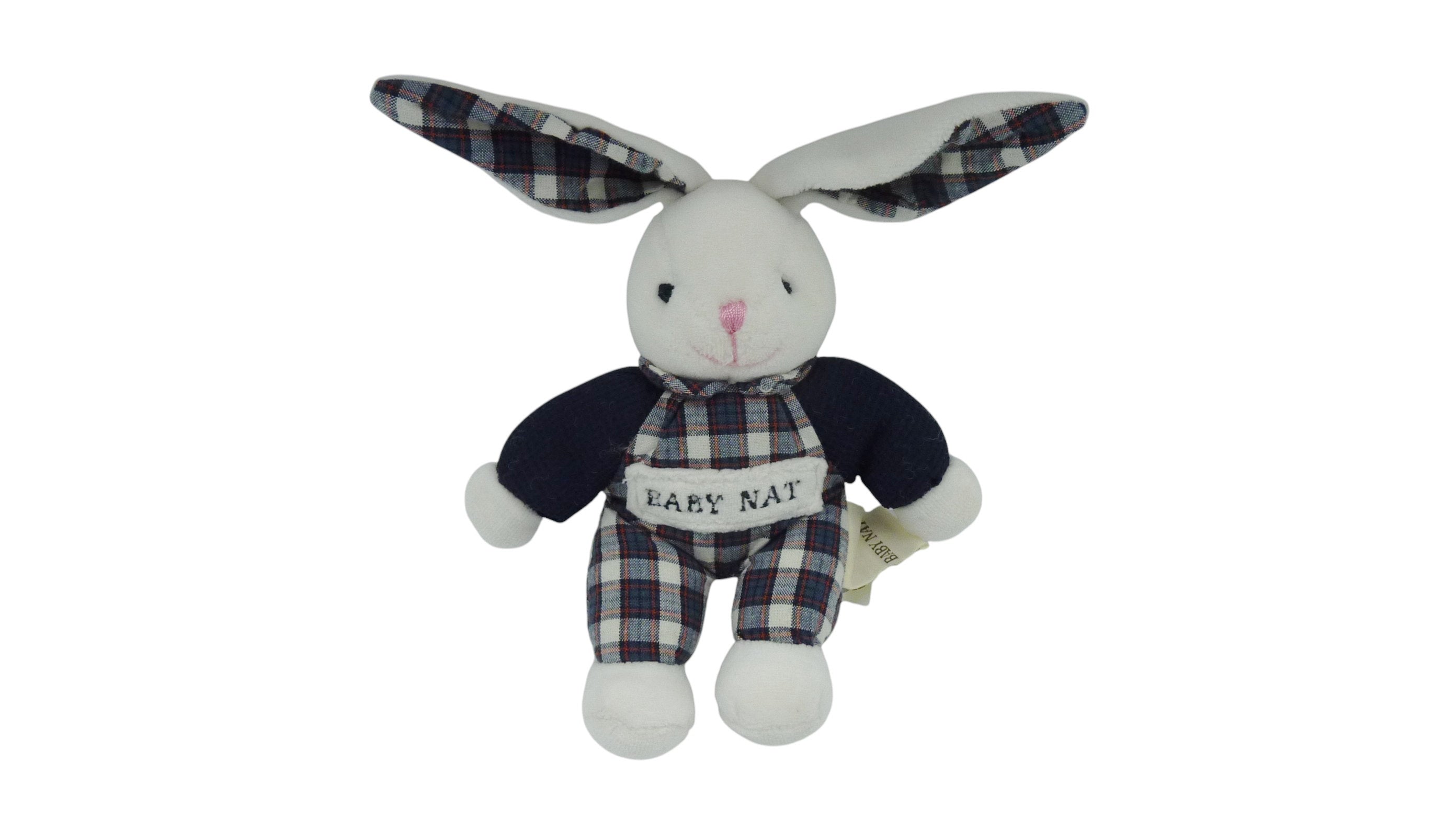 Peluche lapin blanc bleu marine - Baby'Nat - 16 cm