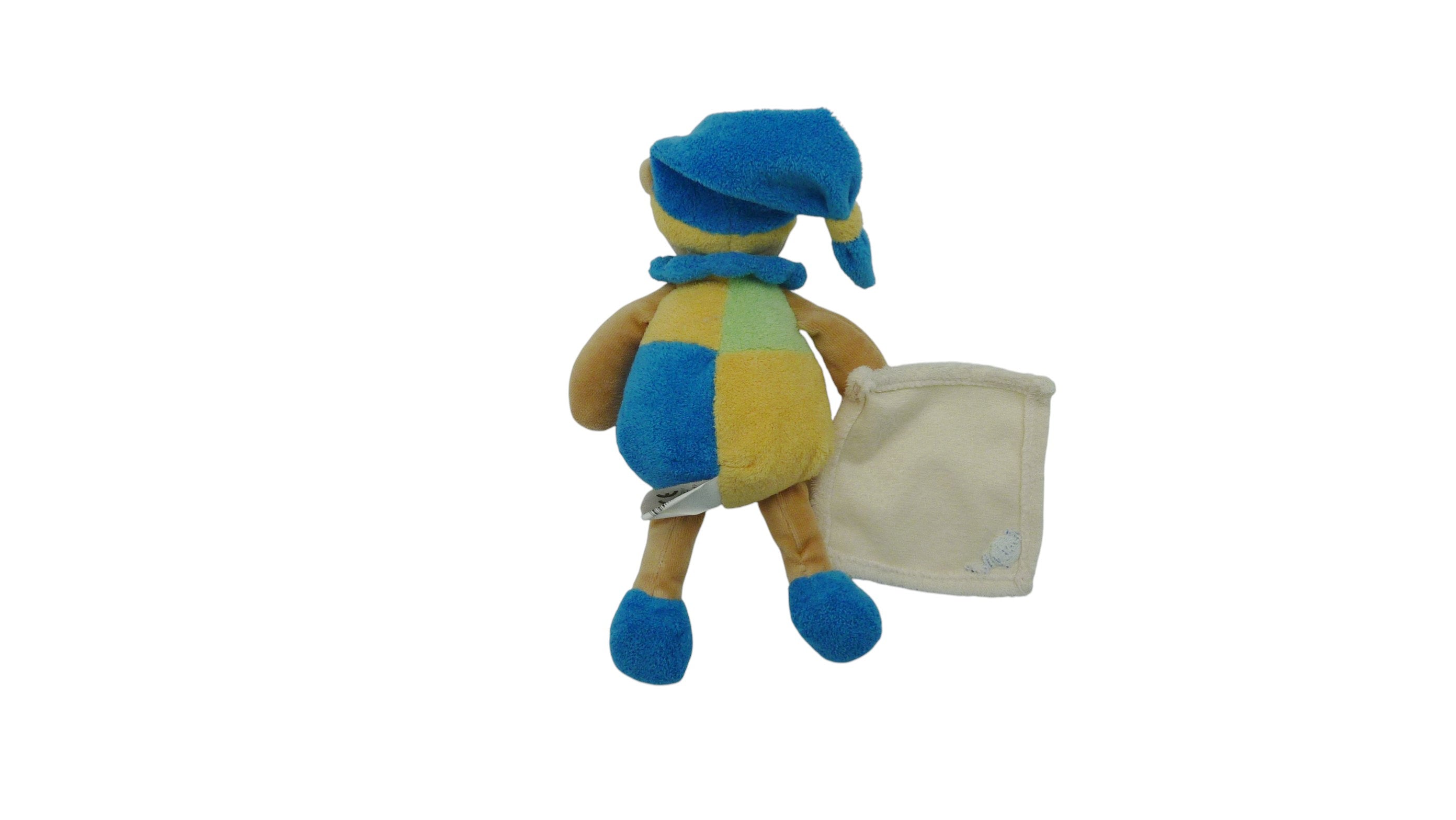 Peluche mouchoir ours bleu vert jaune - Les Bonbons - Baby'Nat - 26 cm