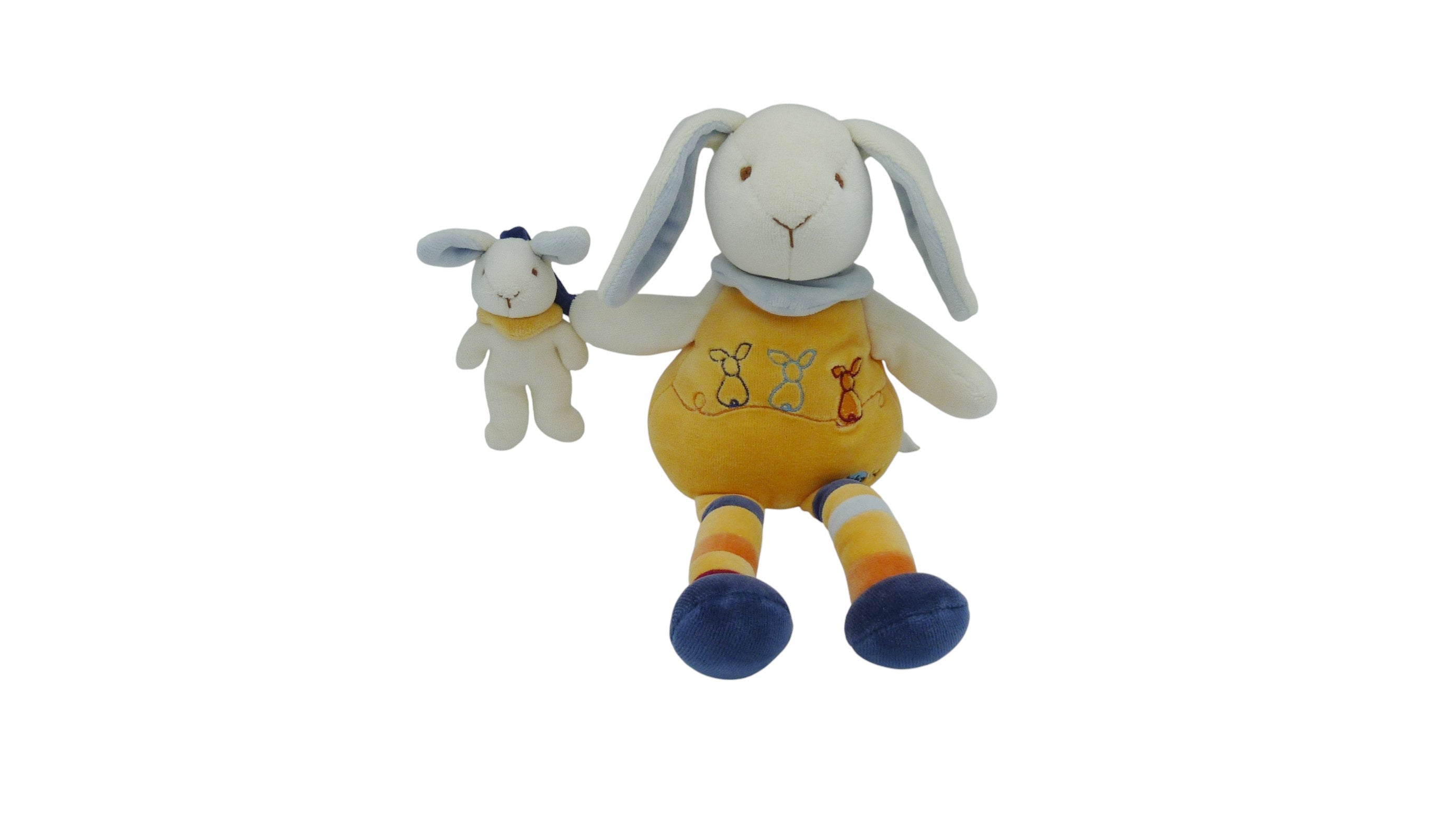Peluche lapin et son petit lapin orange - Baby'Nat - 27 cm
