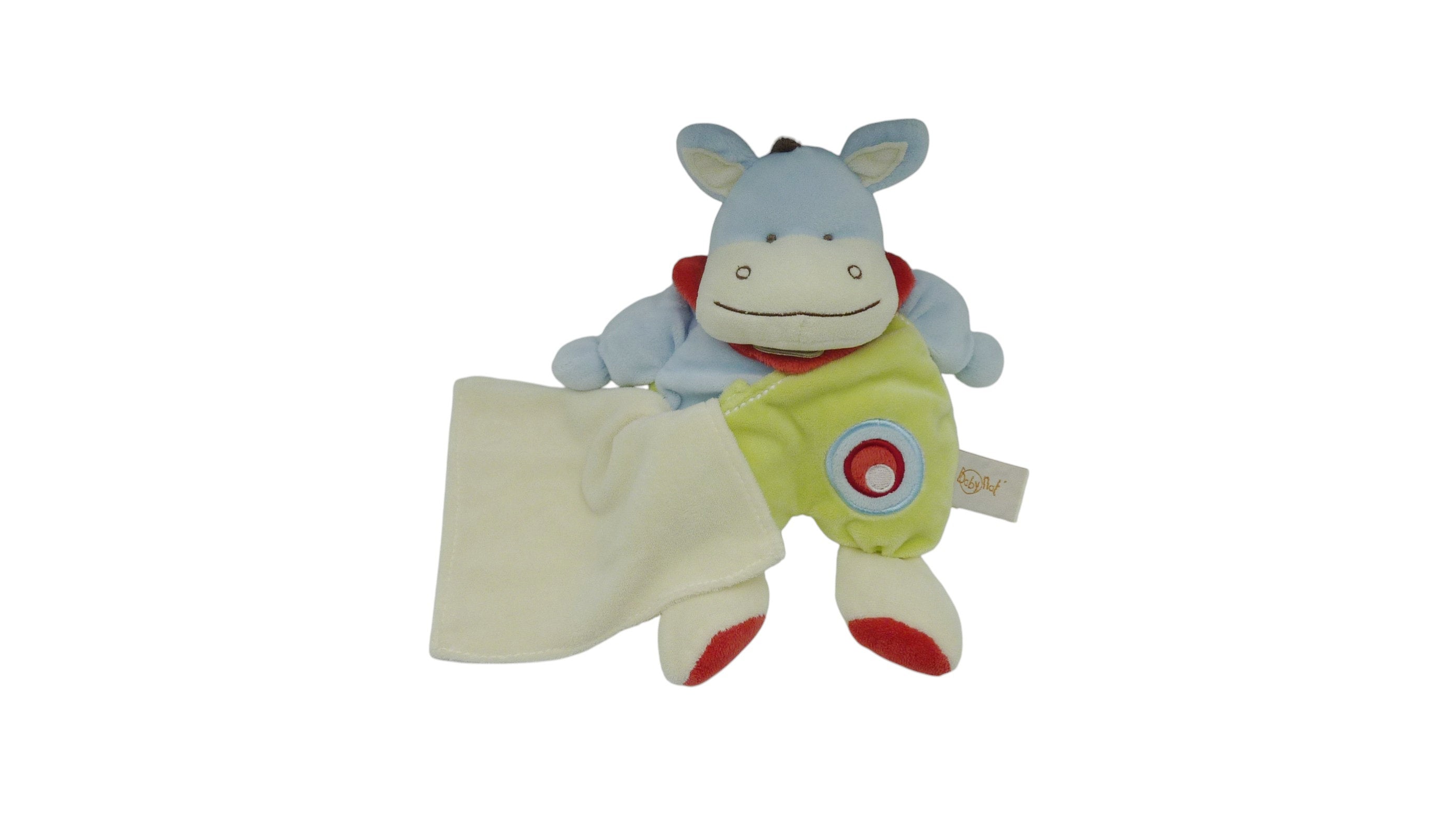 Peluche mouchoir cheval vert bleu - Baby'Nat - 26 cm