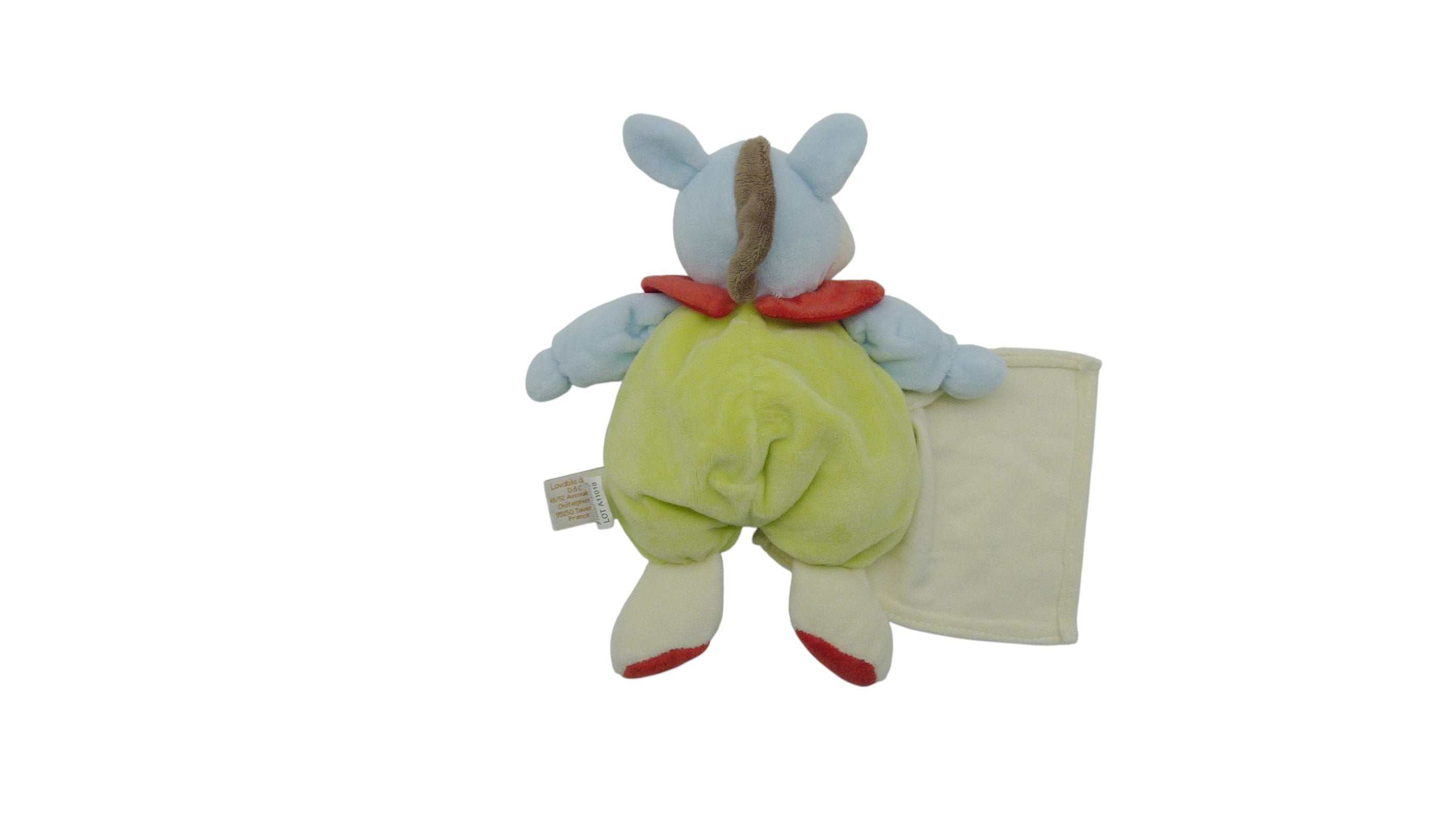 Peluche mouchoir cheval vert bleu - Baby'Nat - 26 cm