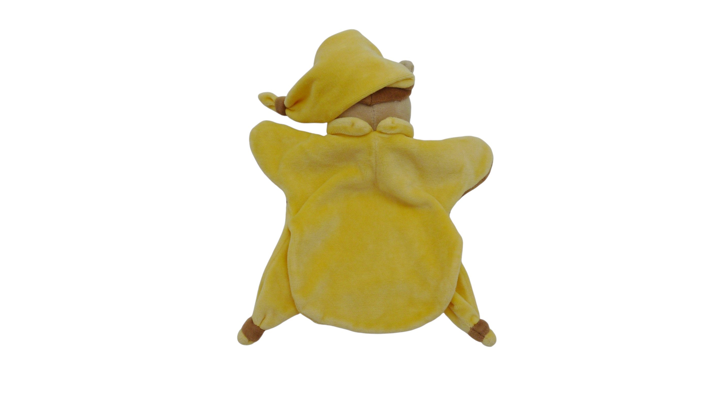 Doudou ours marionnette marron jaune - Baby'Nat - 27 cm