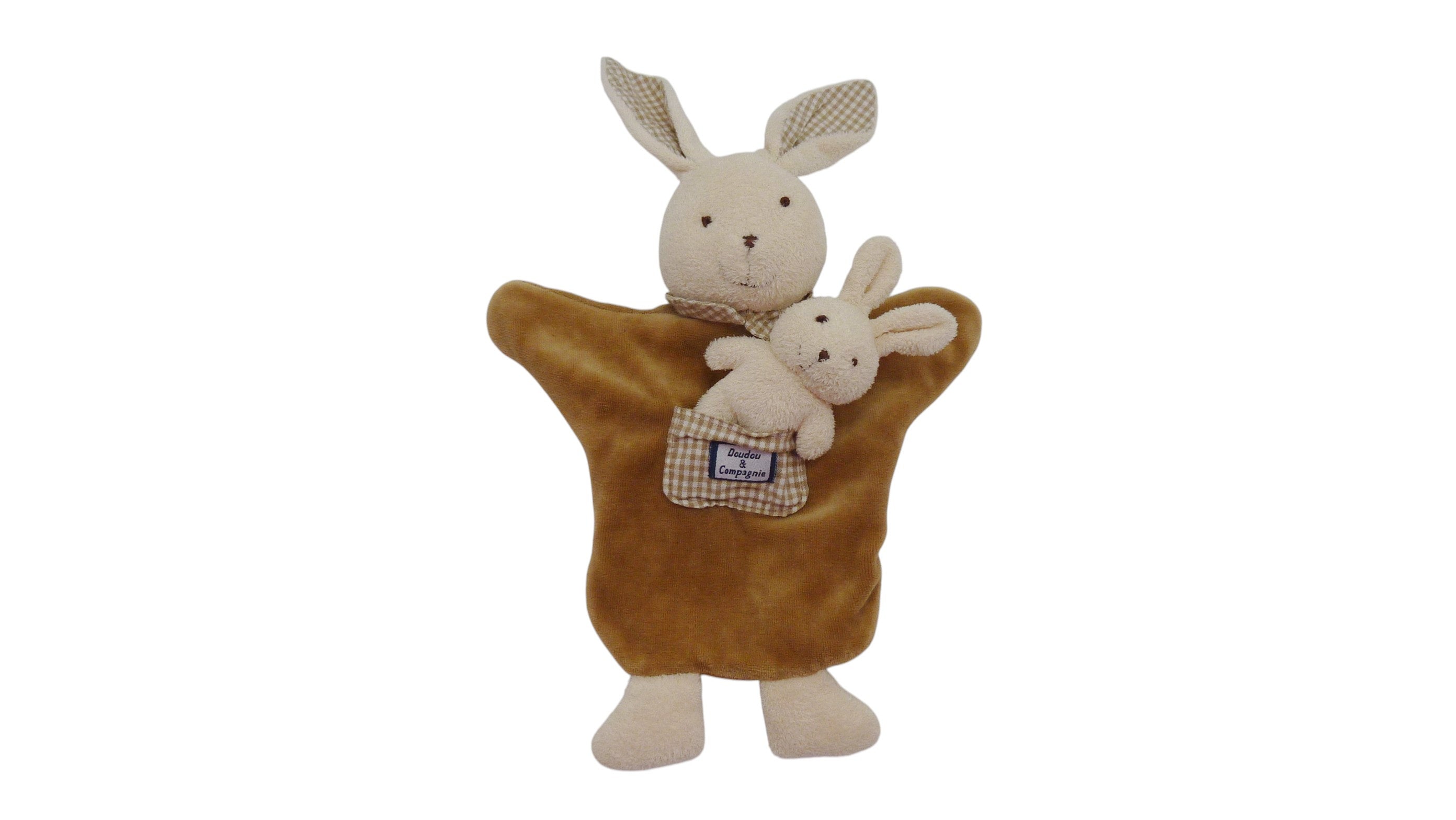 Doudou lapin marionnette et son petit lapin marron - Doudou et compagnie - 28 cm