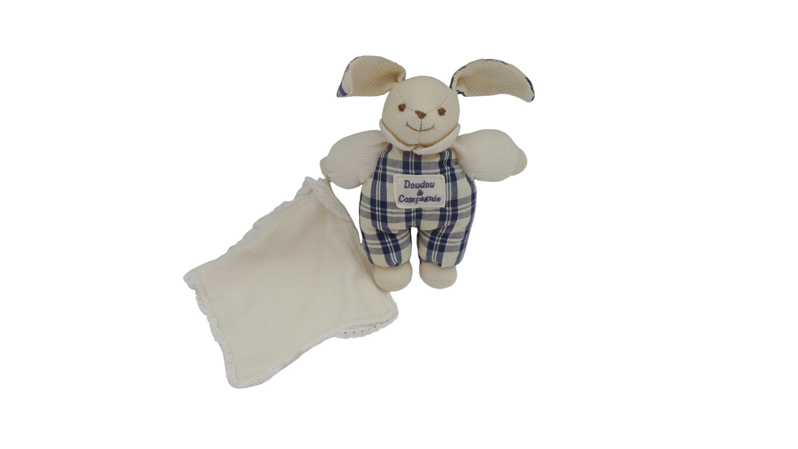 Peluche mouchoir lapin blanc bleu - Doudou et Compagnie - 17 cm