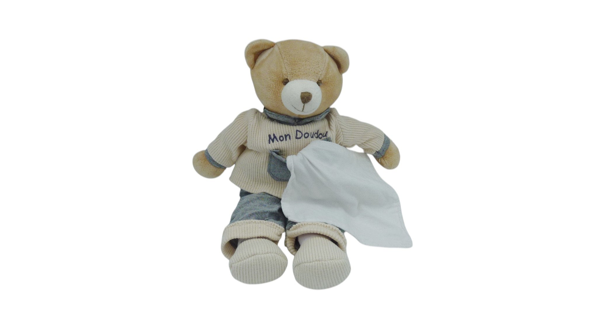 Peluche ours mouchoir gris écru - Doudou et Compagnie - 31 cm