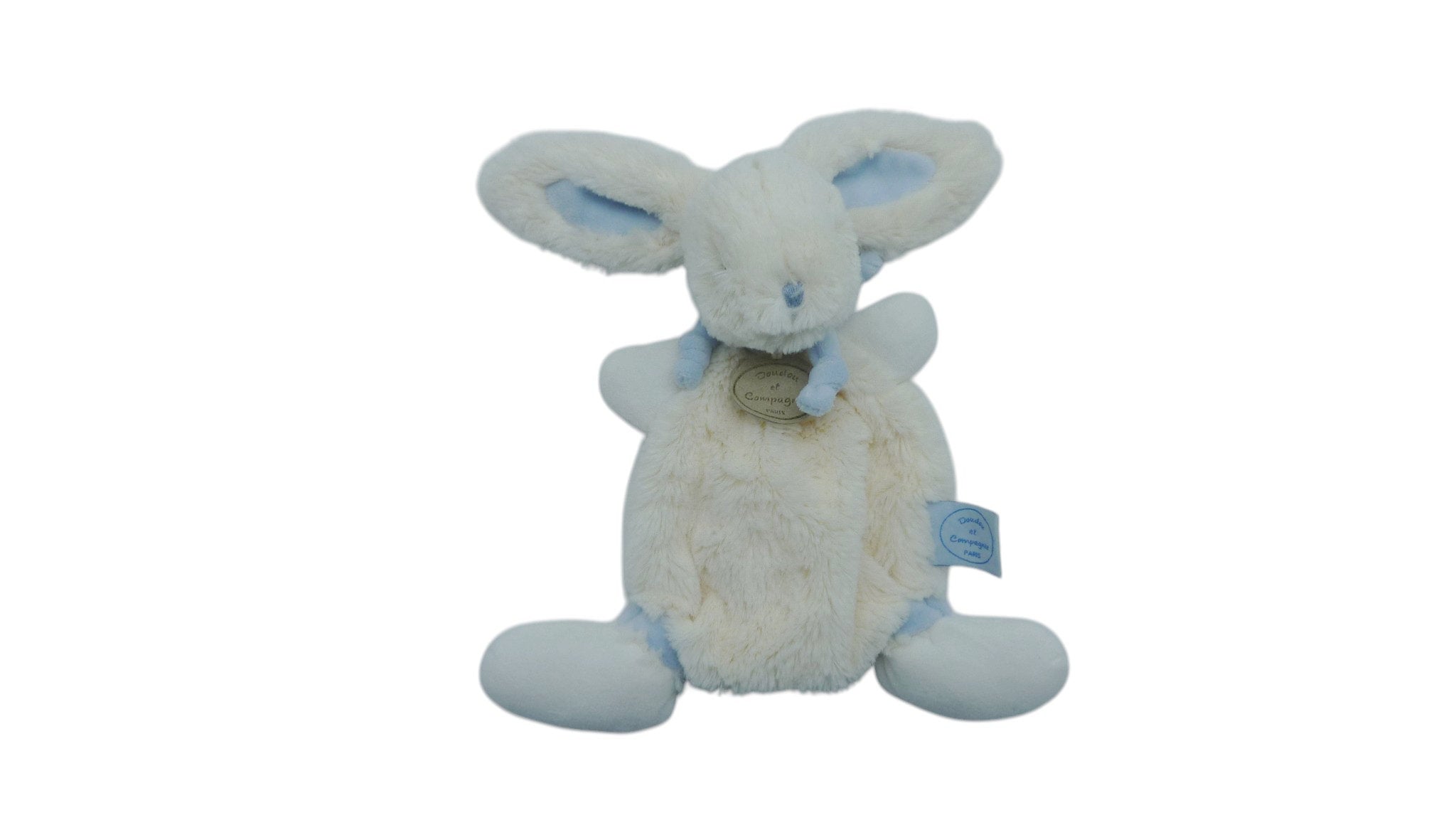 Doudou lapin plat blanc bleu - Bonbon - DC2121 Doudou et Compagnie