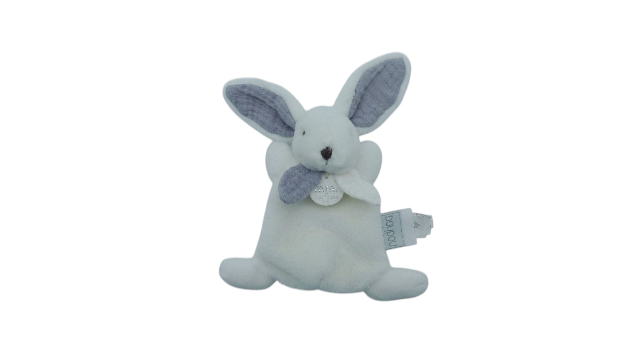 Doudou lapin plat blanc gris - Happy Glossy - DC3885 Doudou et compagnie