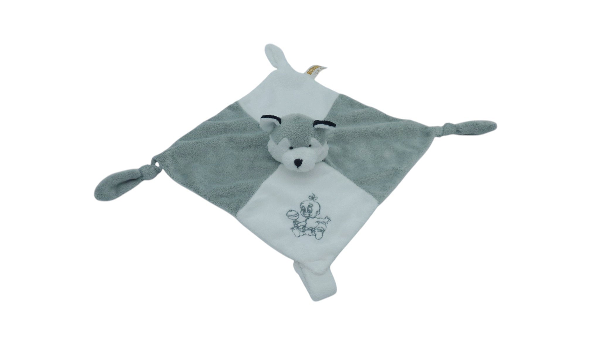 Doudou chien Husky plat blanc gris - Roda