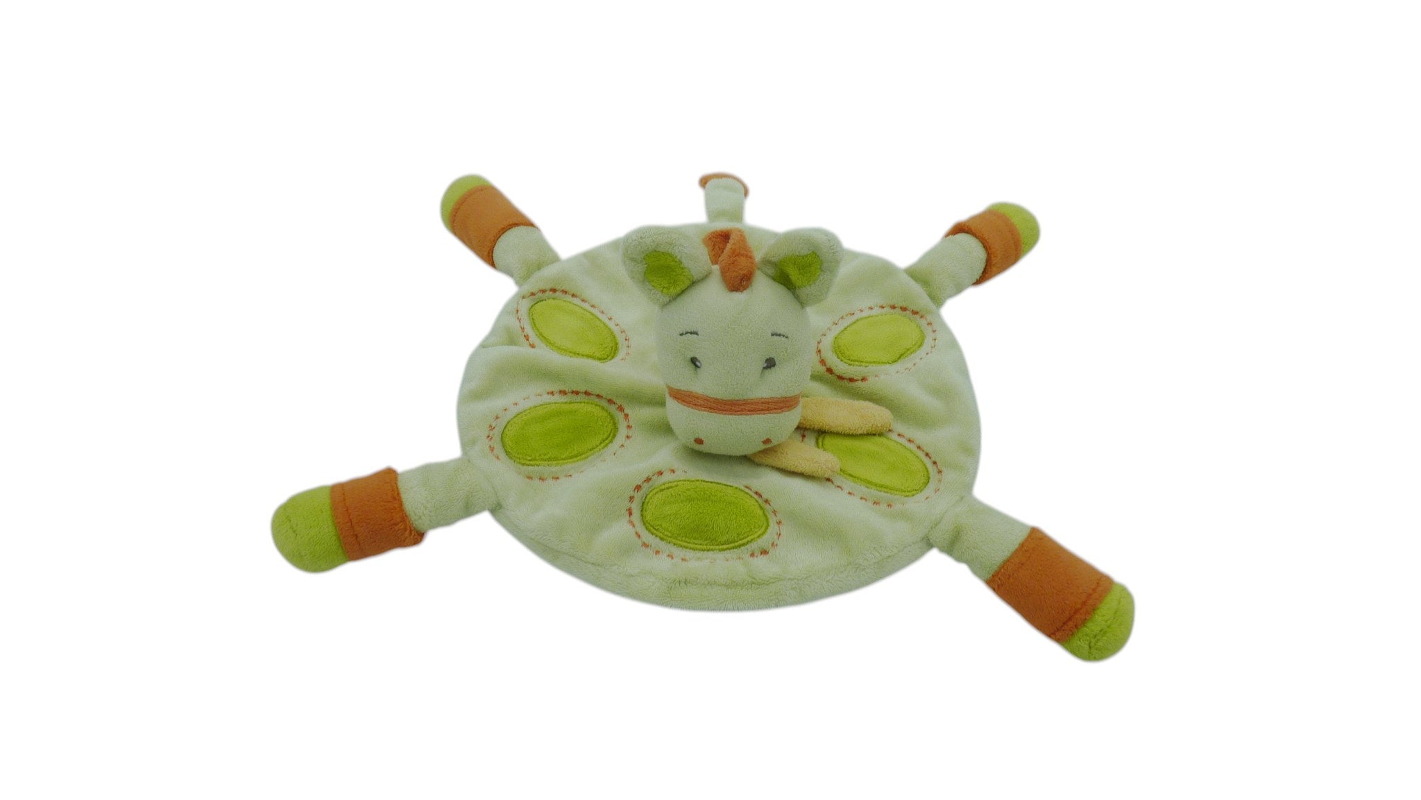Doudou cheval plat vert orange - Kimbaloo