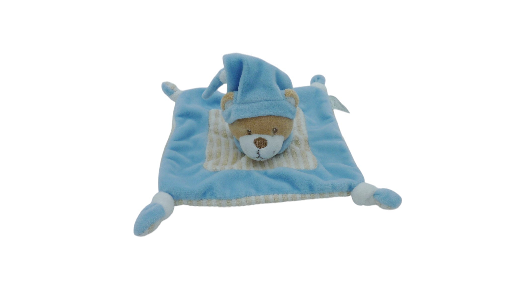 Doudou ours plat bleu - Mes Petits Cailloux