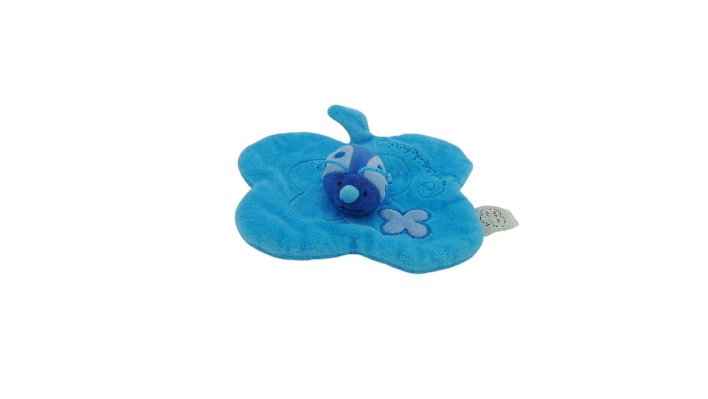 Doudou coccinelle sur sa feuille plat bleu - CMP