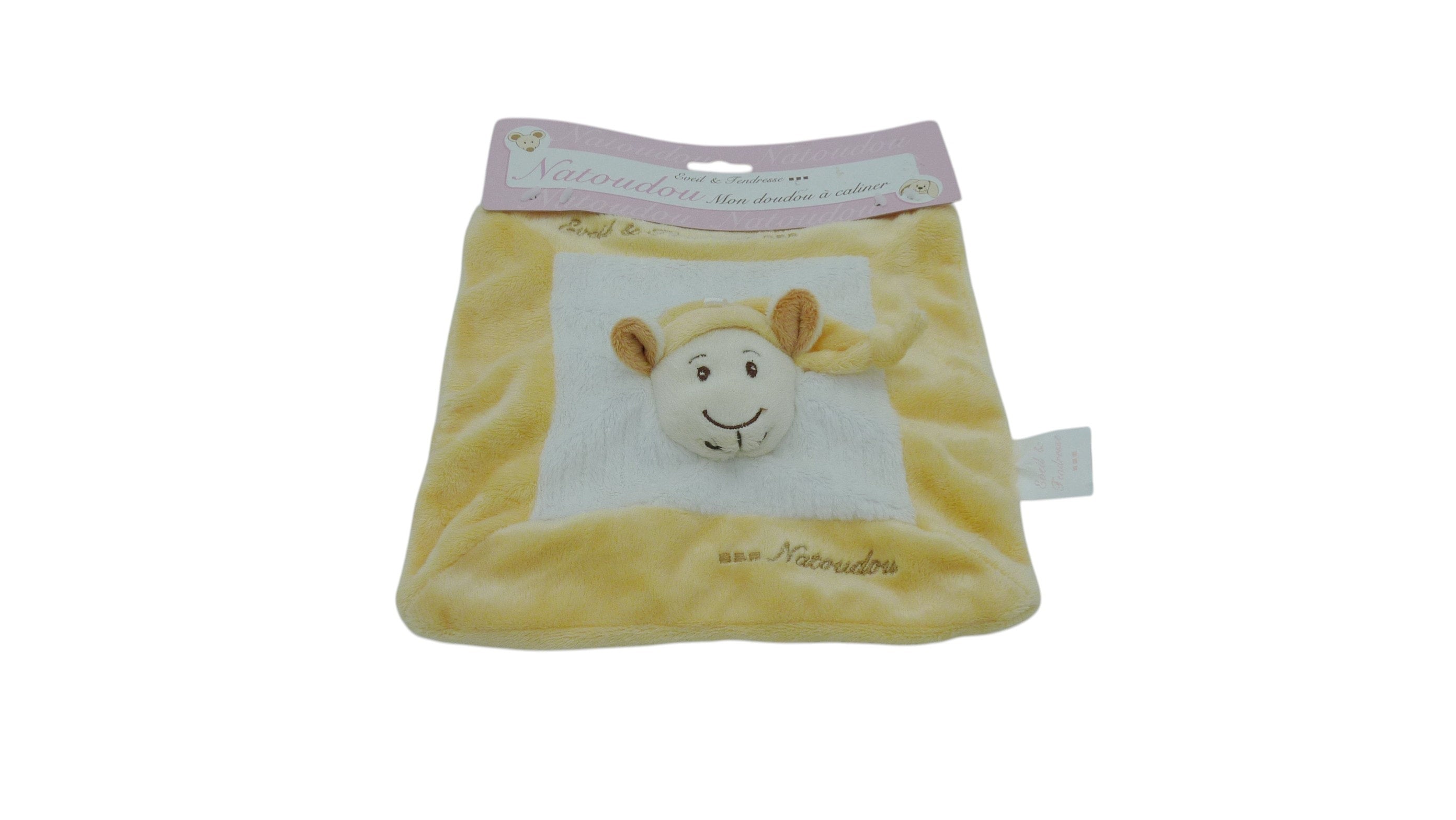 Doudou mouton plat Natoudou blanc jaune - CMP