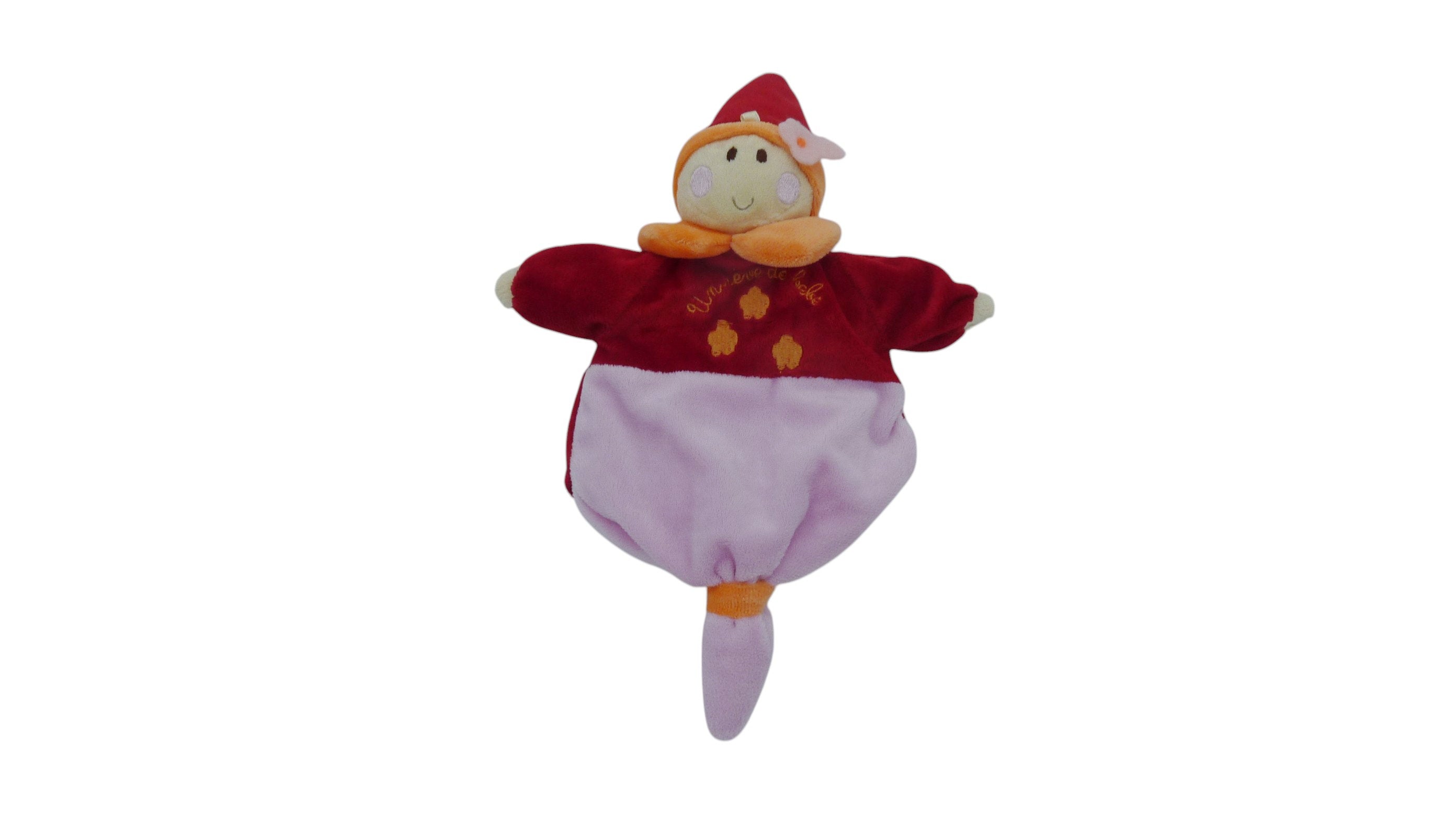 Doudou lutin marionnette rouge parme - CMP